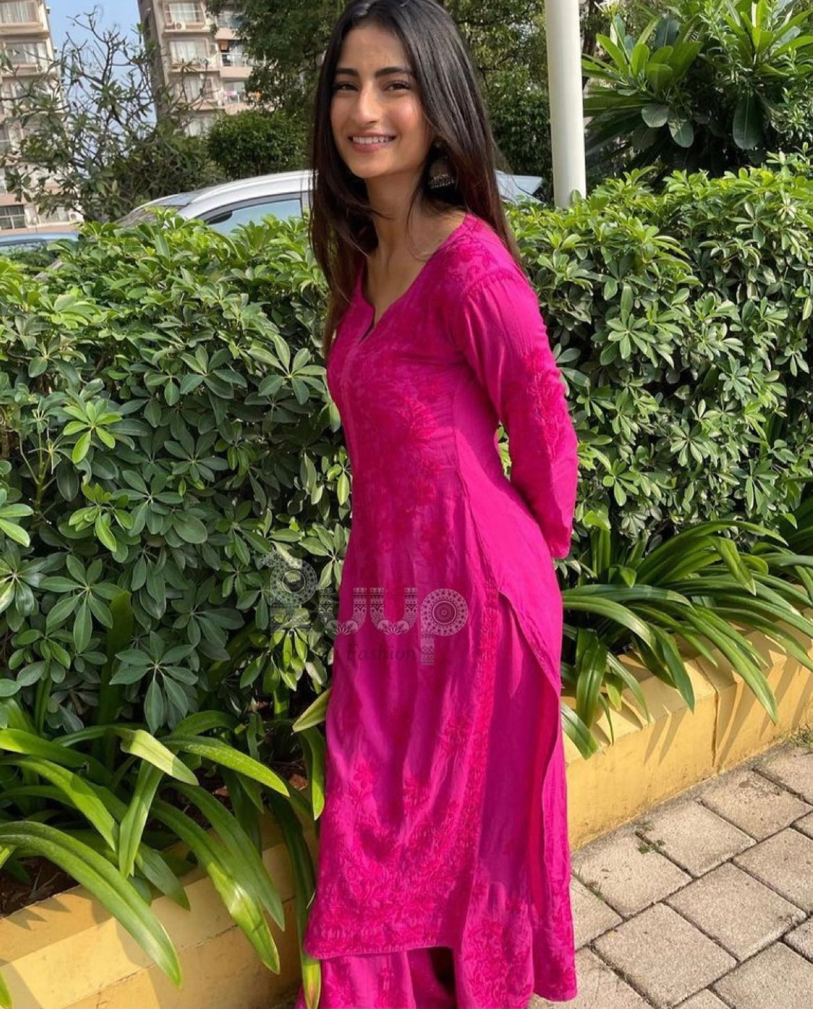 Palak Tiwari in Dia Modal Cotton Chikankari Set - Hot Pink