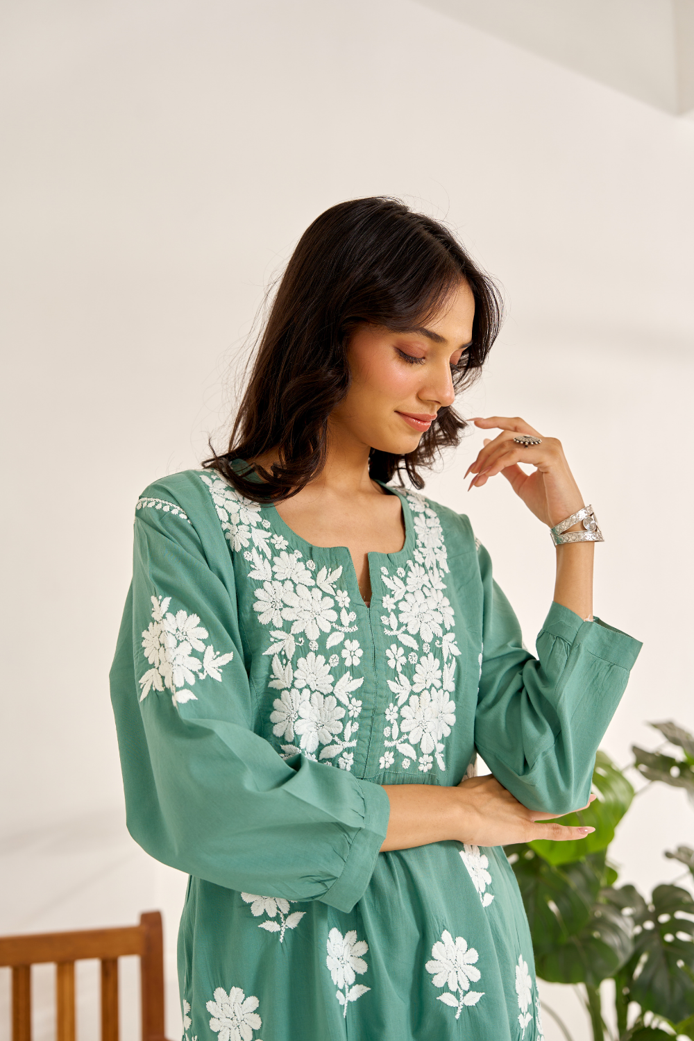 Ruby Modal Cotton Chikankari Set - Dark Green