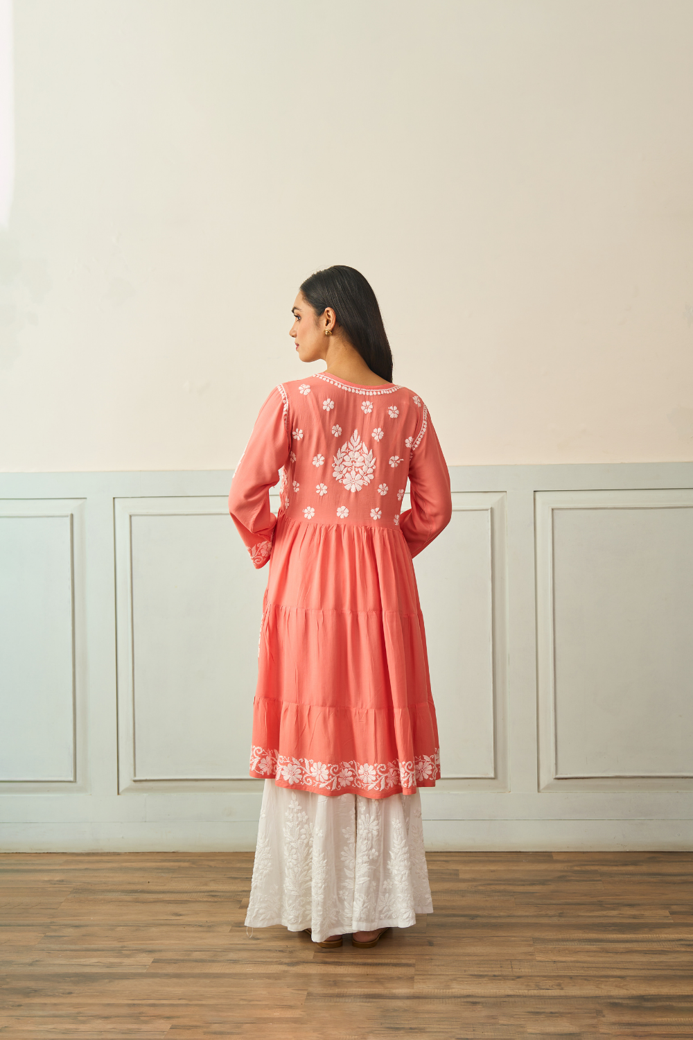 Hiba Modal Short Chikankari Anarkali - Peach