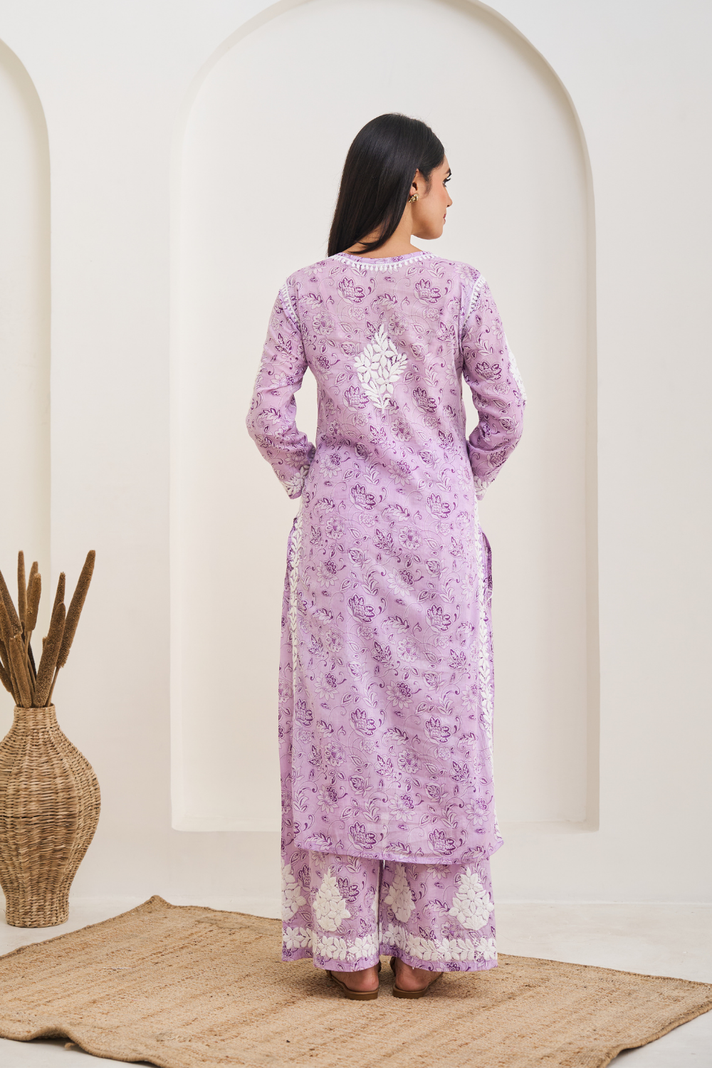 Sidra Printed Mul Cotton Chikankari Set - Lavender