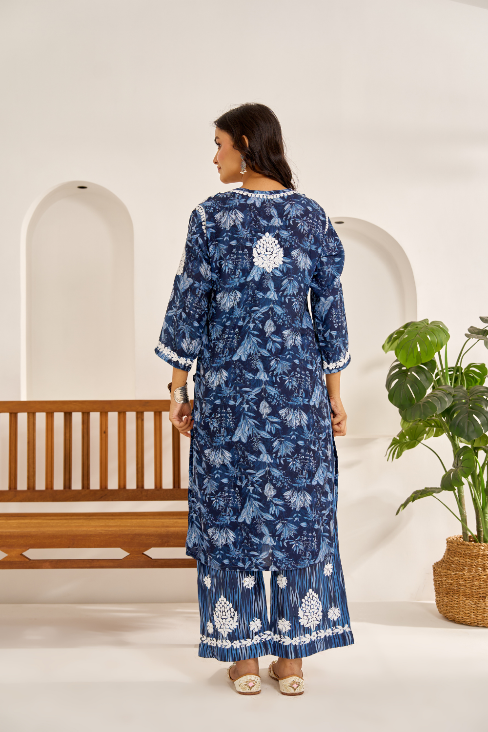 Tara Printed Muslin Chikankari Set - Blue