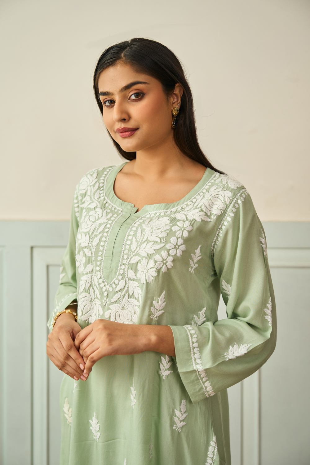 Nora Modal Chikankari Short Kurti - Green