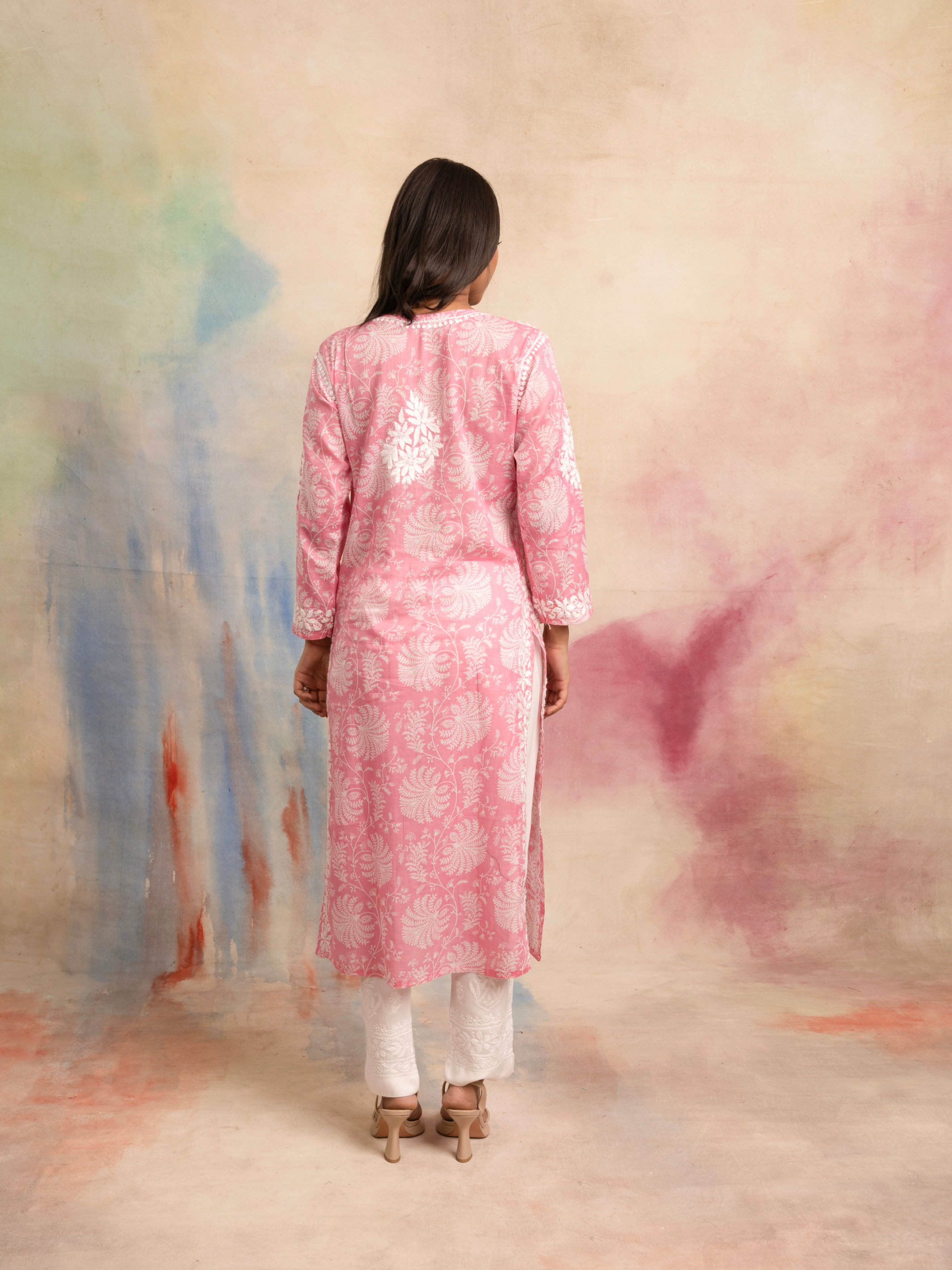 Amna Mul Cotton Printed Kurti - Pink