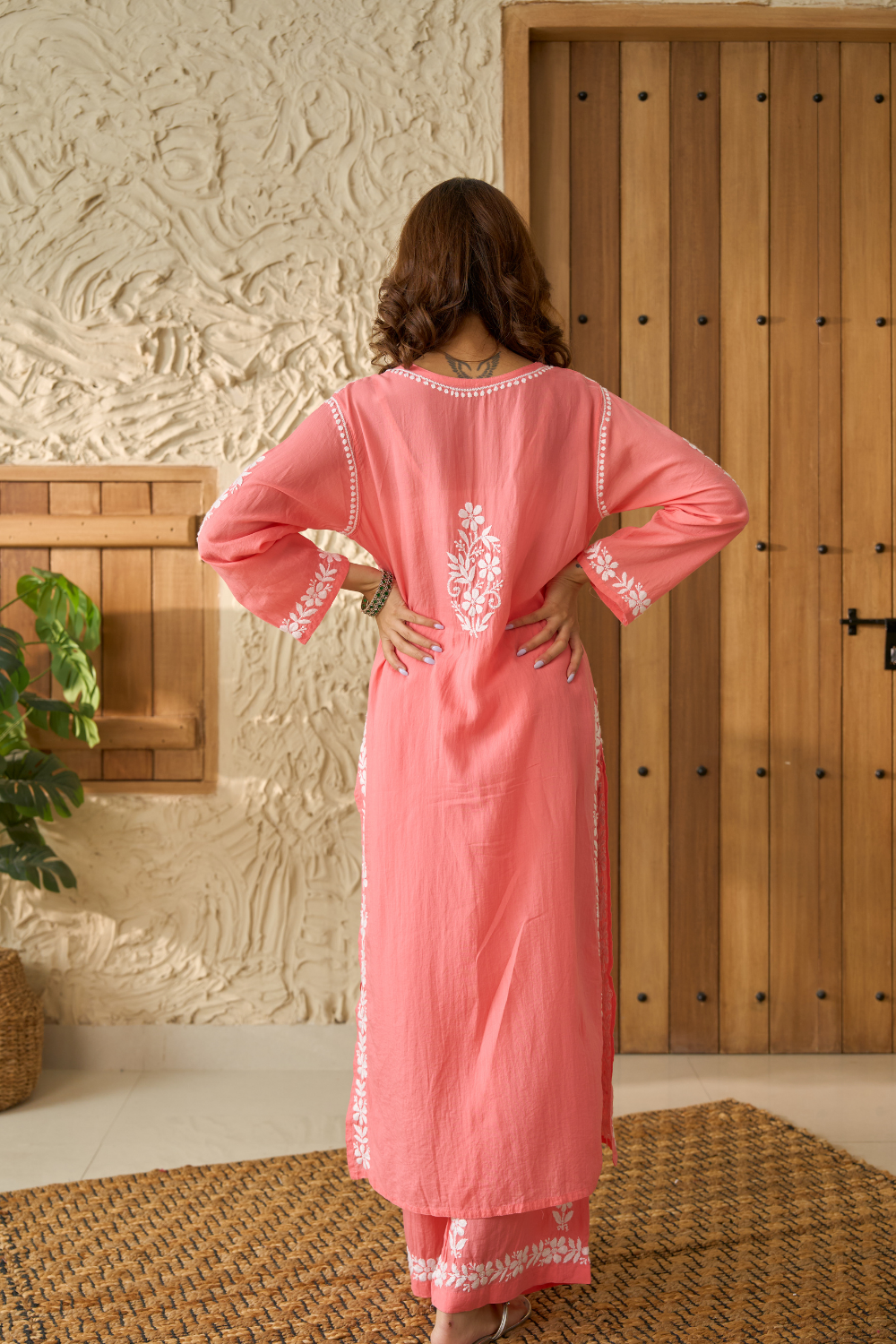 Zaira Modal Cotton Chikankari Set - Peach