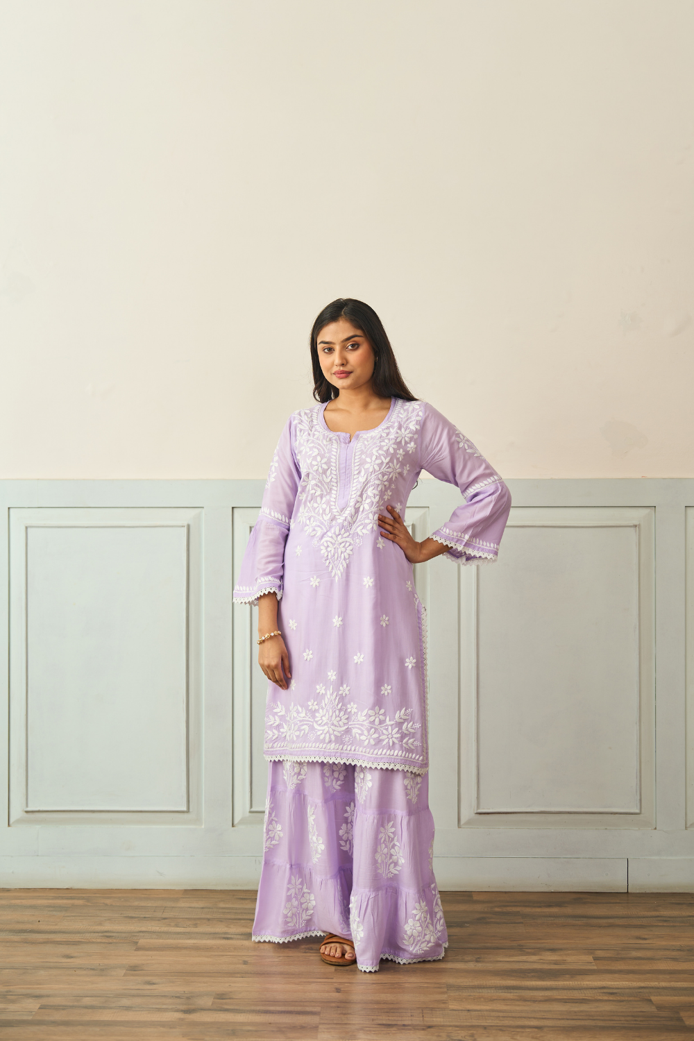 Heena Modal Cotton Chikankari Garara Set - Lavender