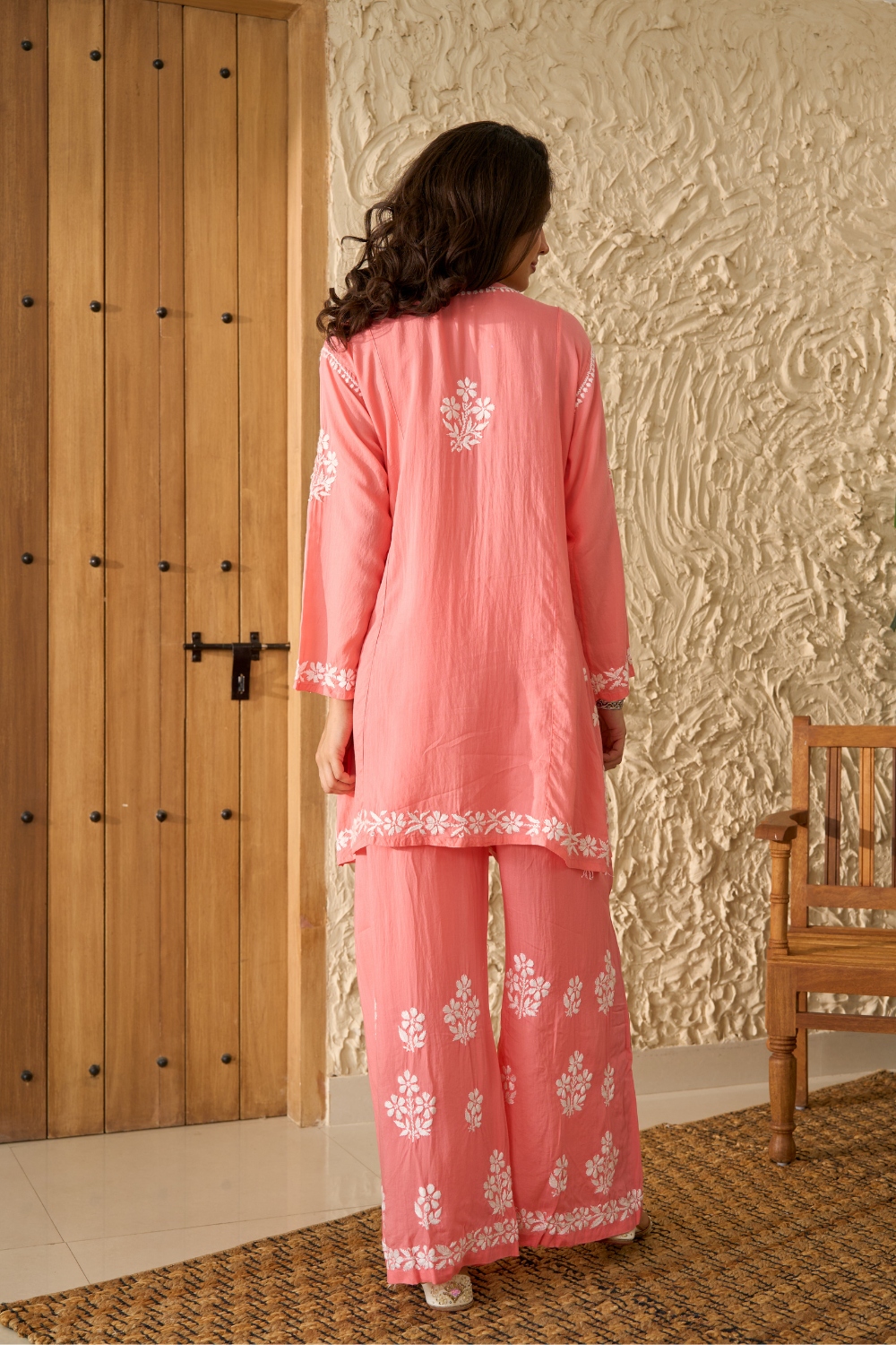 Saba Modal Cotton Chikankari Short Kurti Set - Peach