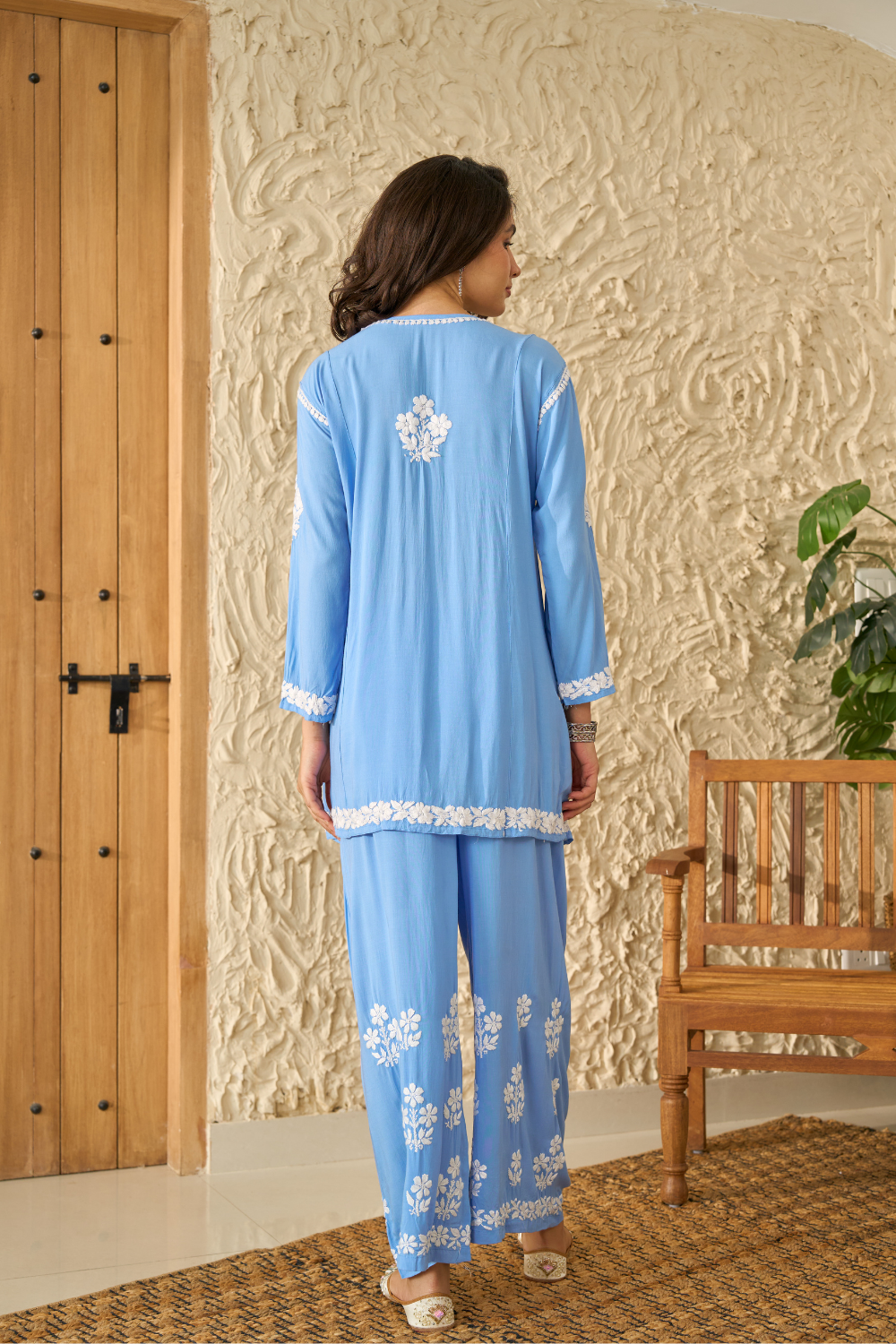 Saba Modal Cotton Chikankari Short Kurti Set - Blue