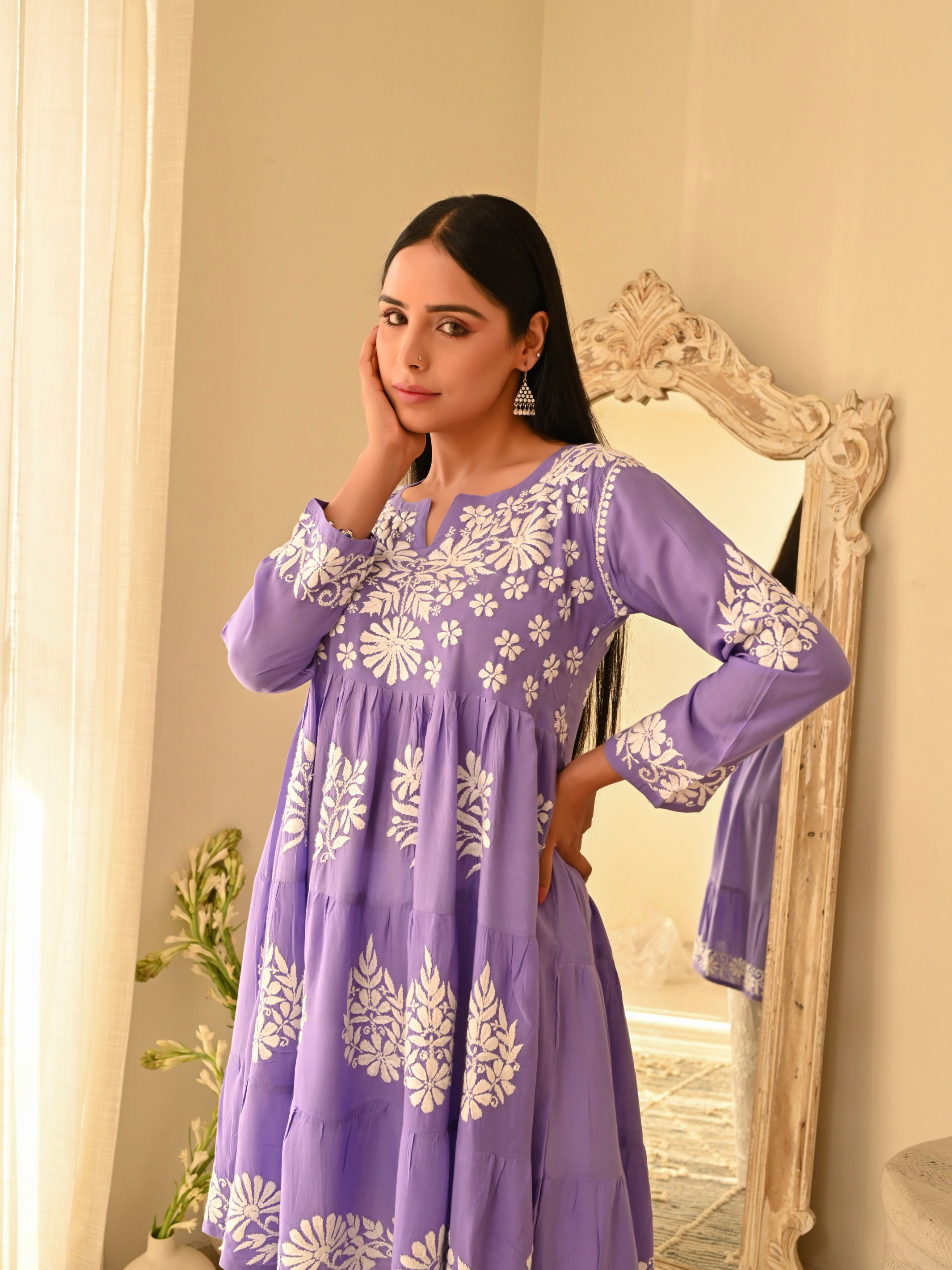 Hiba Modal Short Chikankari Anarkali - Lavender