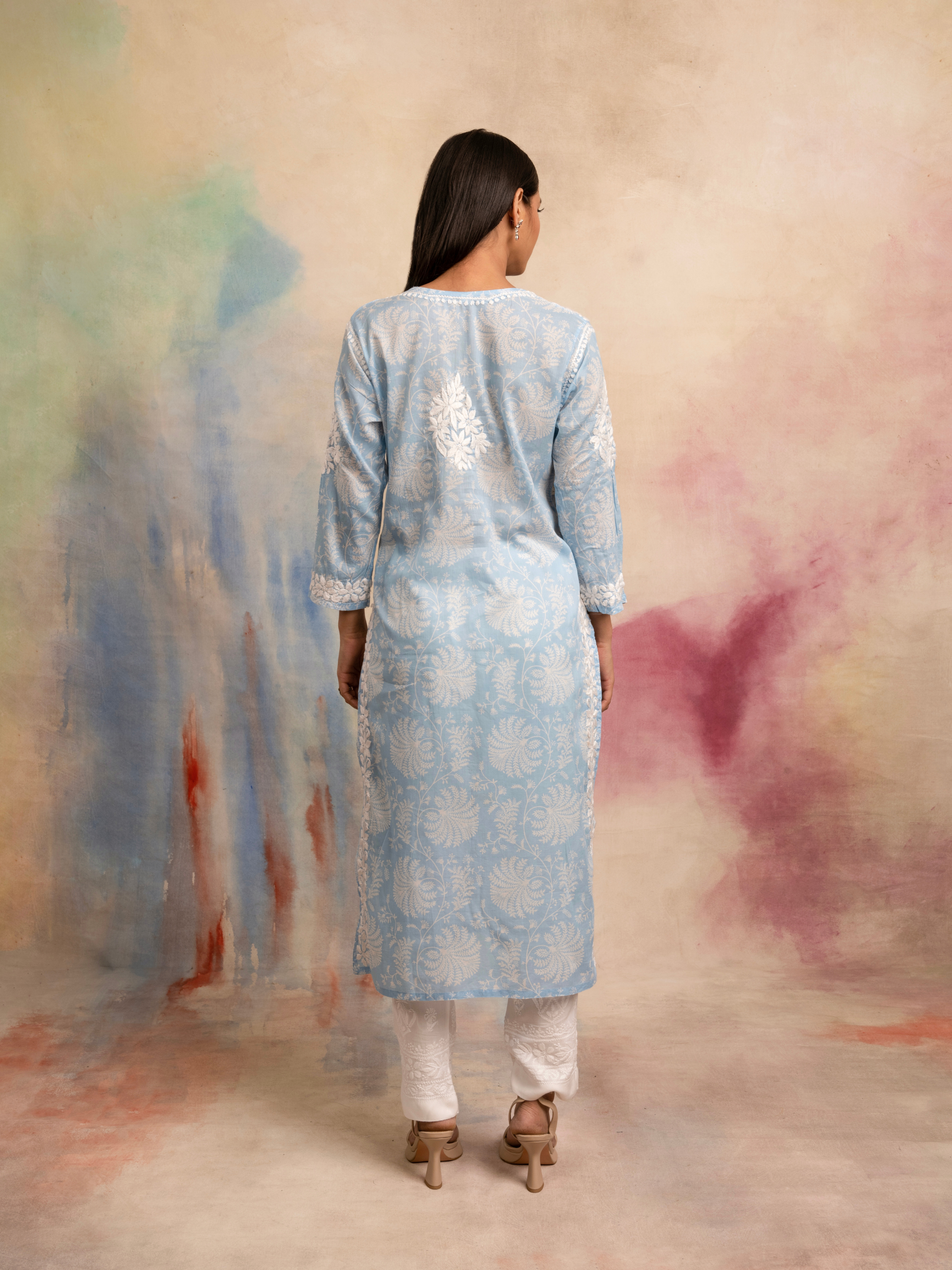 Amna Mul Cotton Printed Kurti - Blue