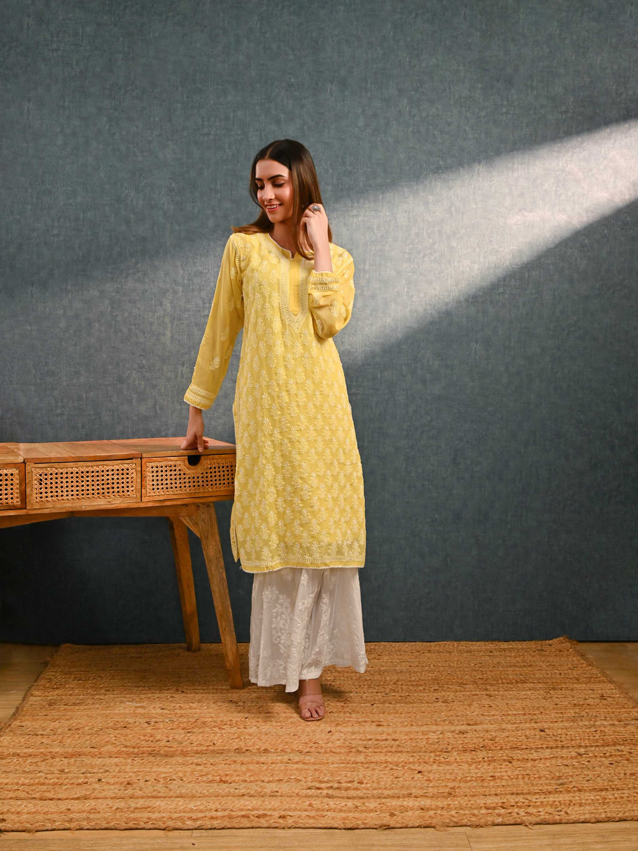 Aamira Pure Mul Cotton Kurti - Yellow