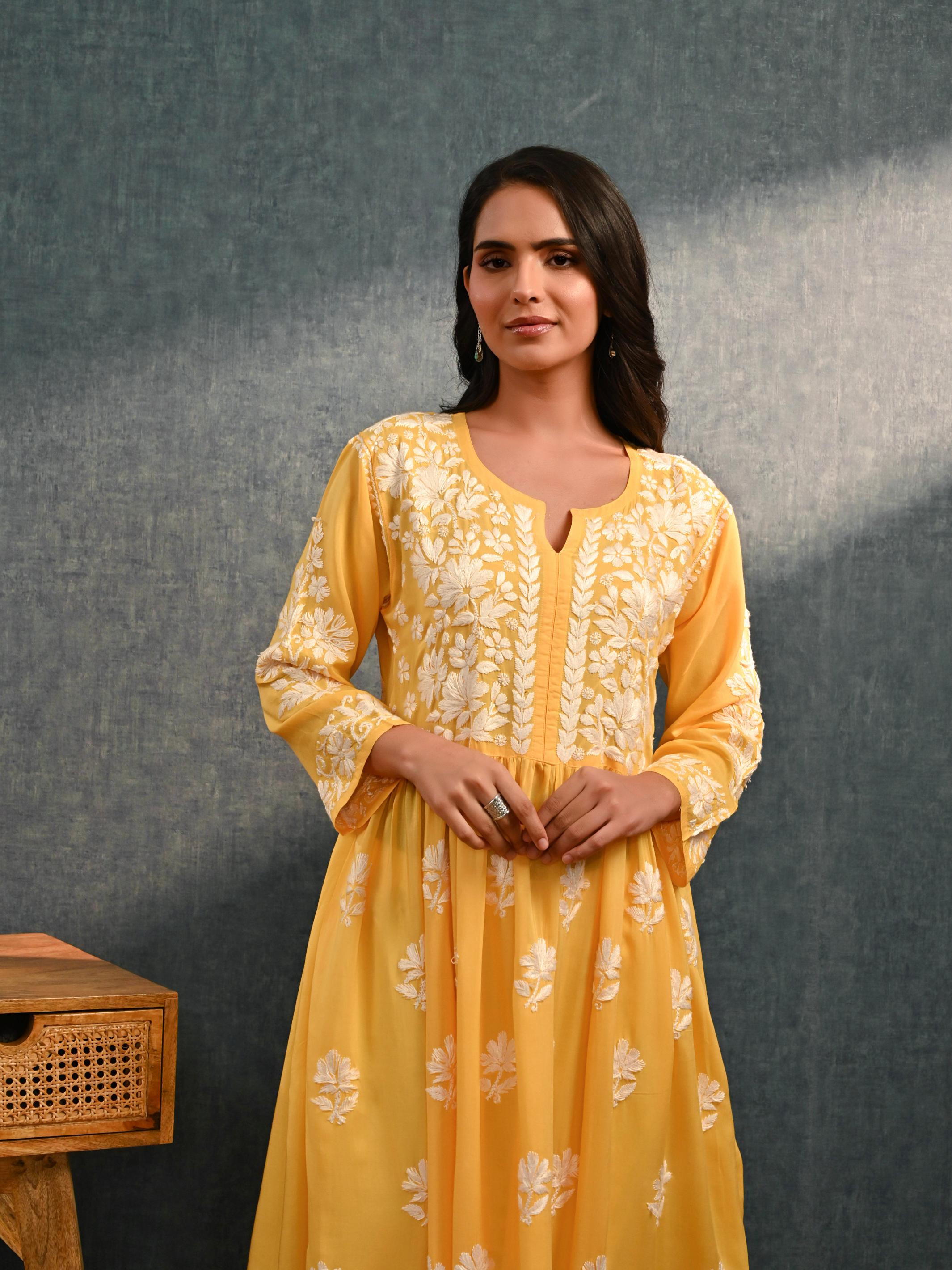 Zahra Modal Cotton Anarkali - Yellow