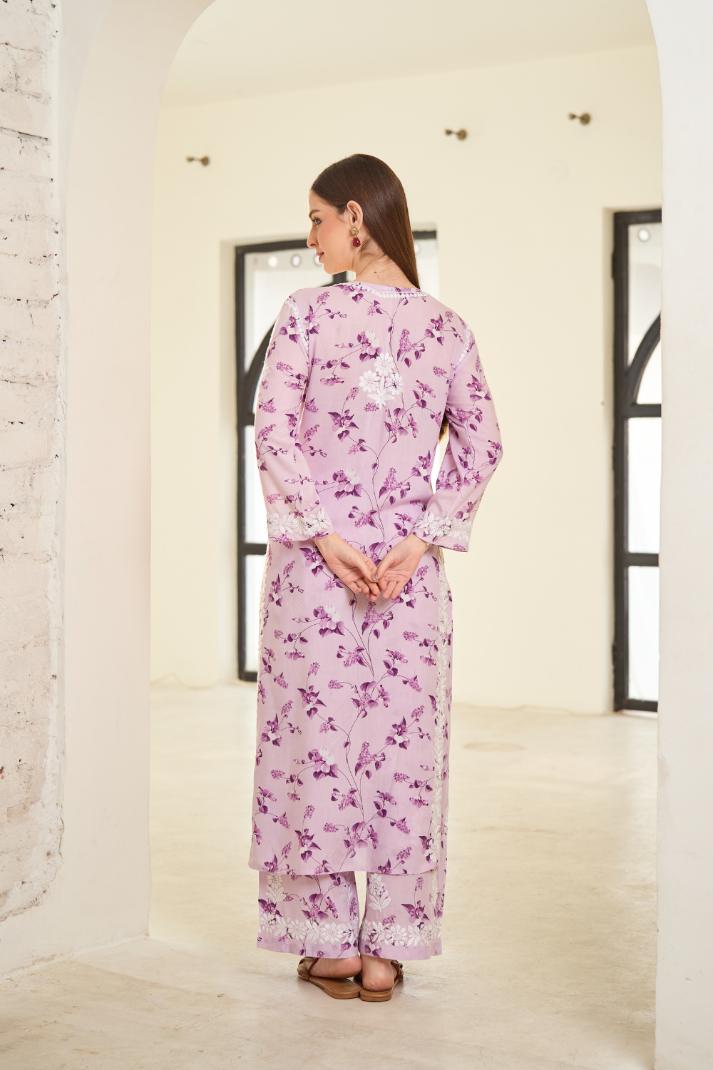 Eliza Printed Modal Chikankari Set - Lavender