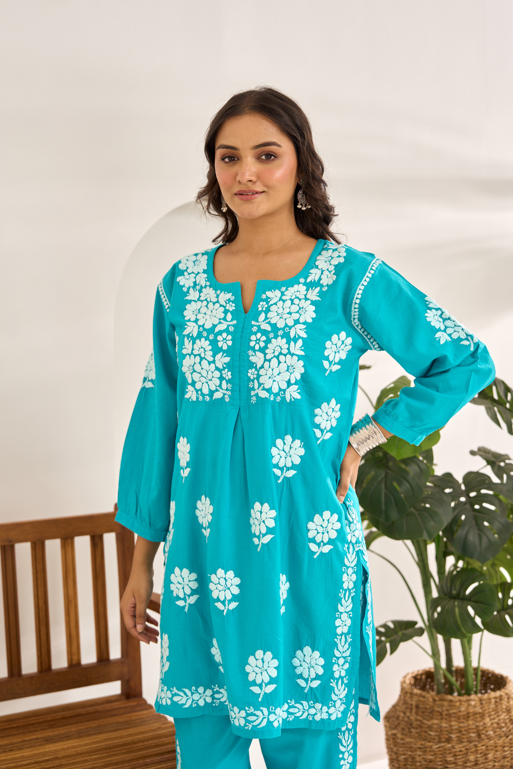 Ruby Modal Cotton Chikankari Set - Aqua Blue