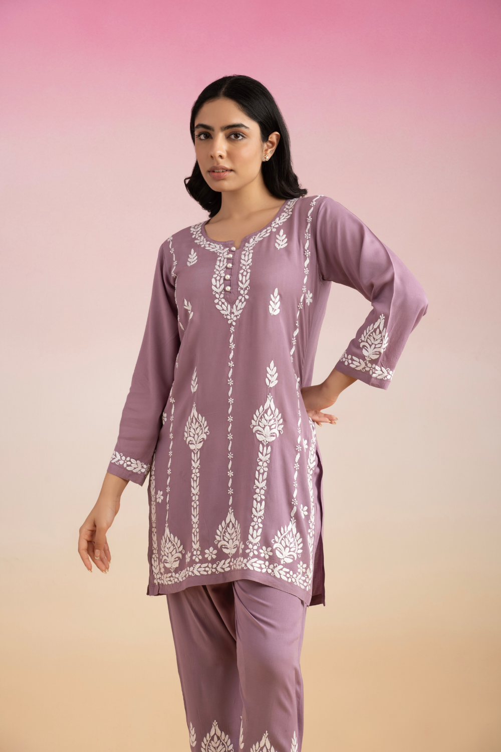 Rumi Modal Cotton Chikankari Set - Purple