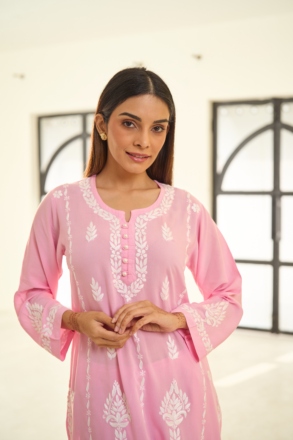 Rumi Modal Cotton Chikankari Set - Pink