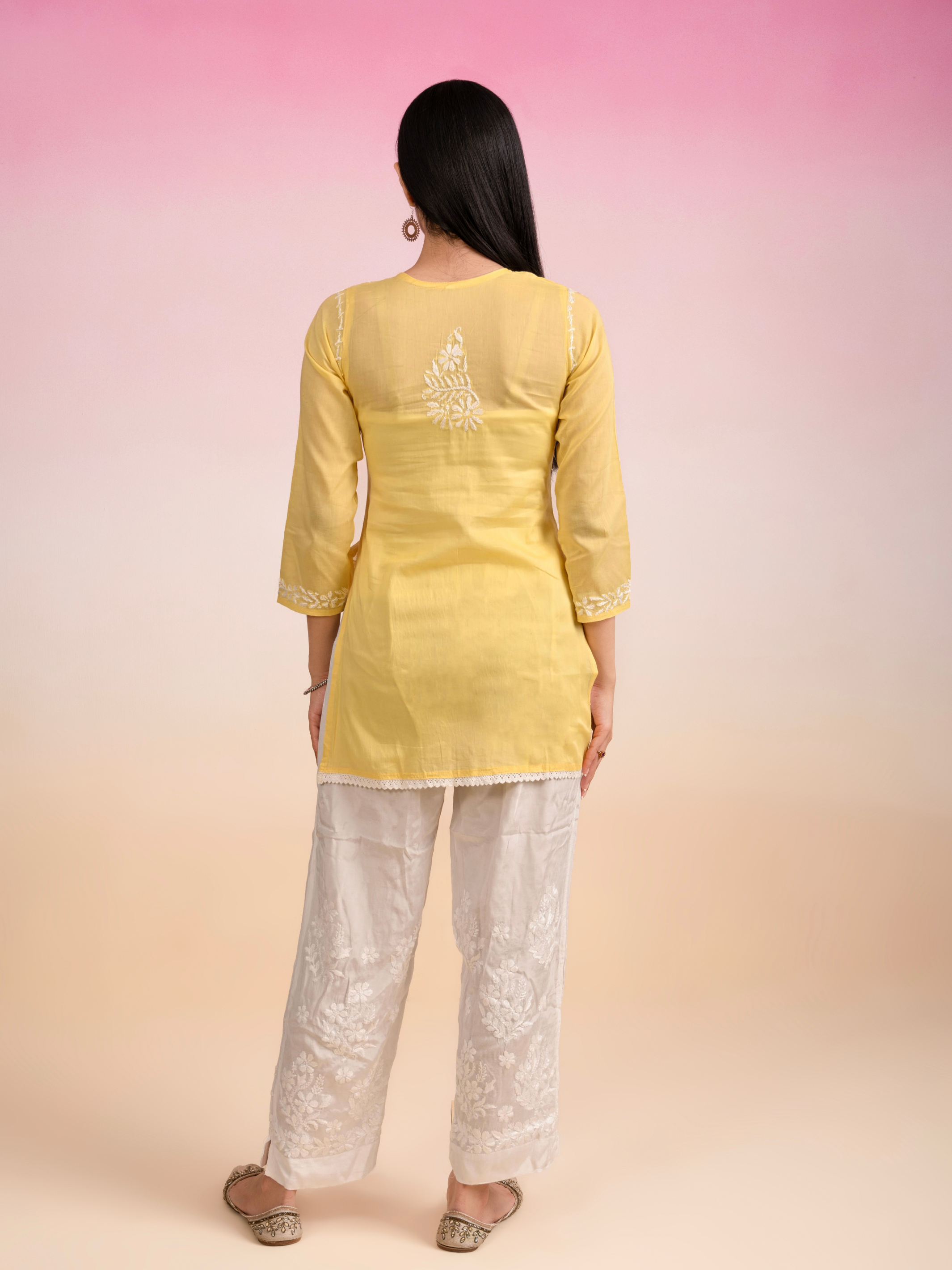 Nazia Mul Cotton Short Top - Yellow