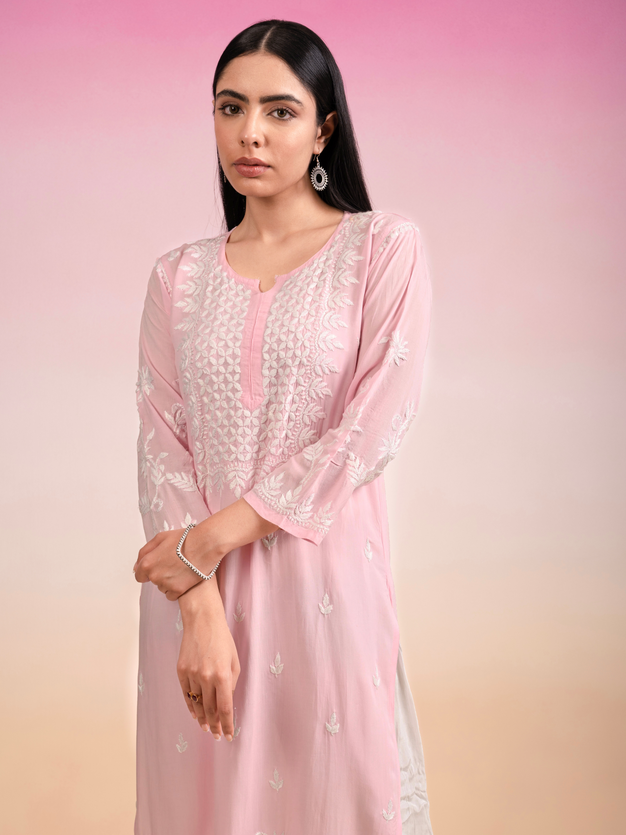 Gazal Modal Cotton Chikankari Kurti - Pink