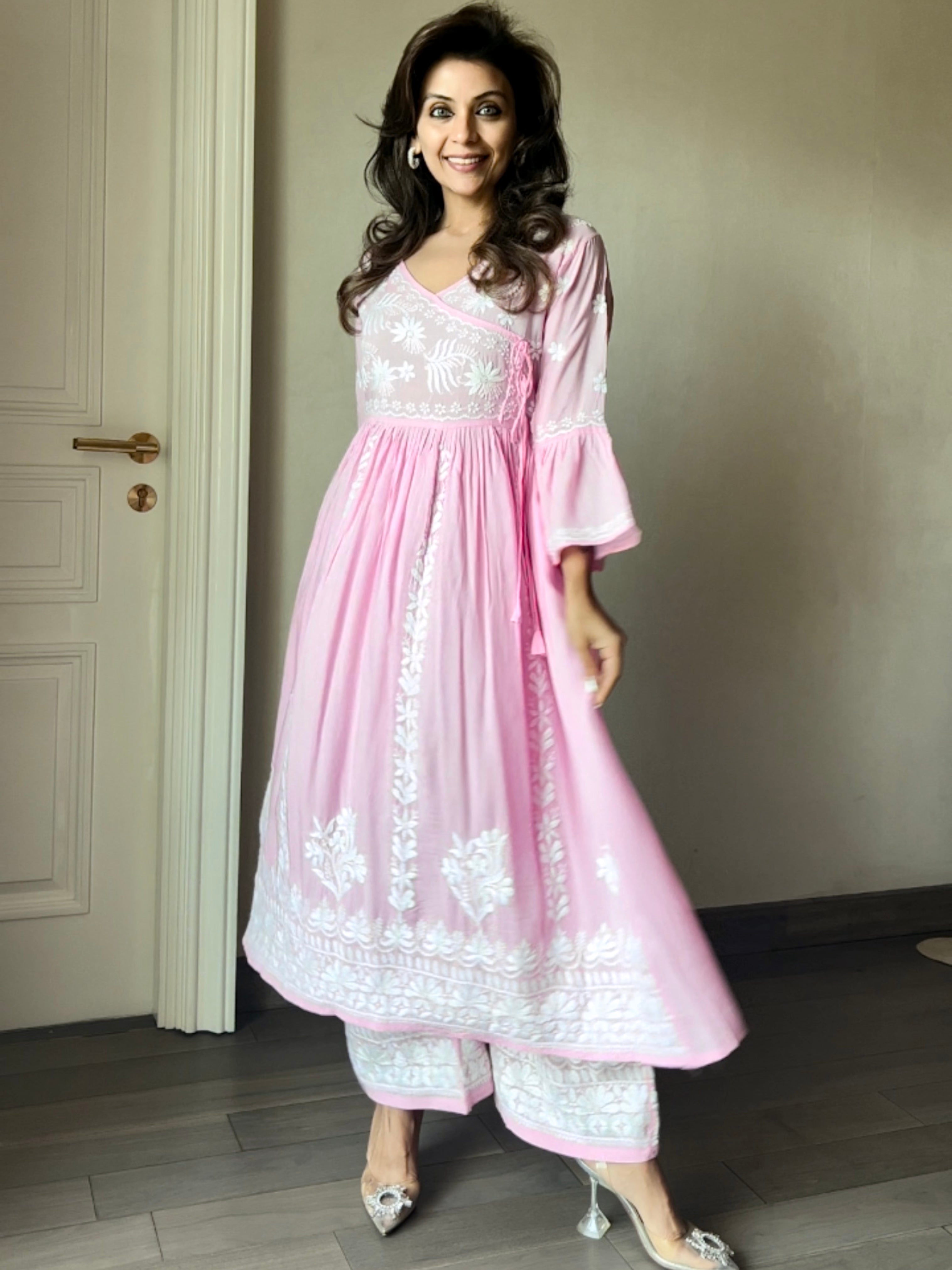 Nriti Shah In Saba Modal Cotton Angrakha Set - Pink