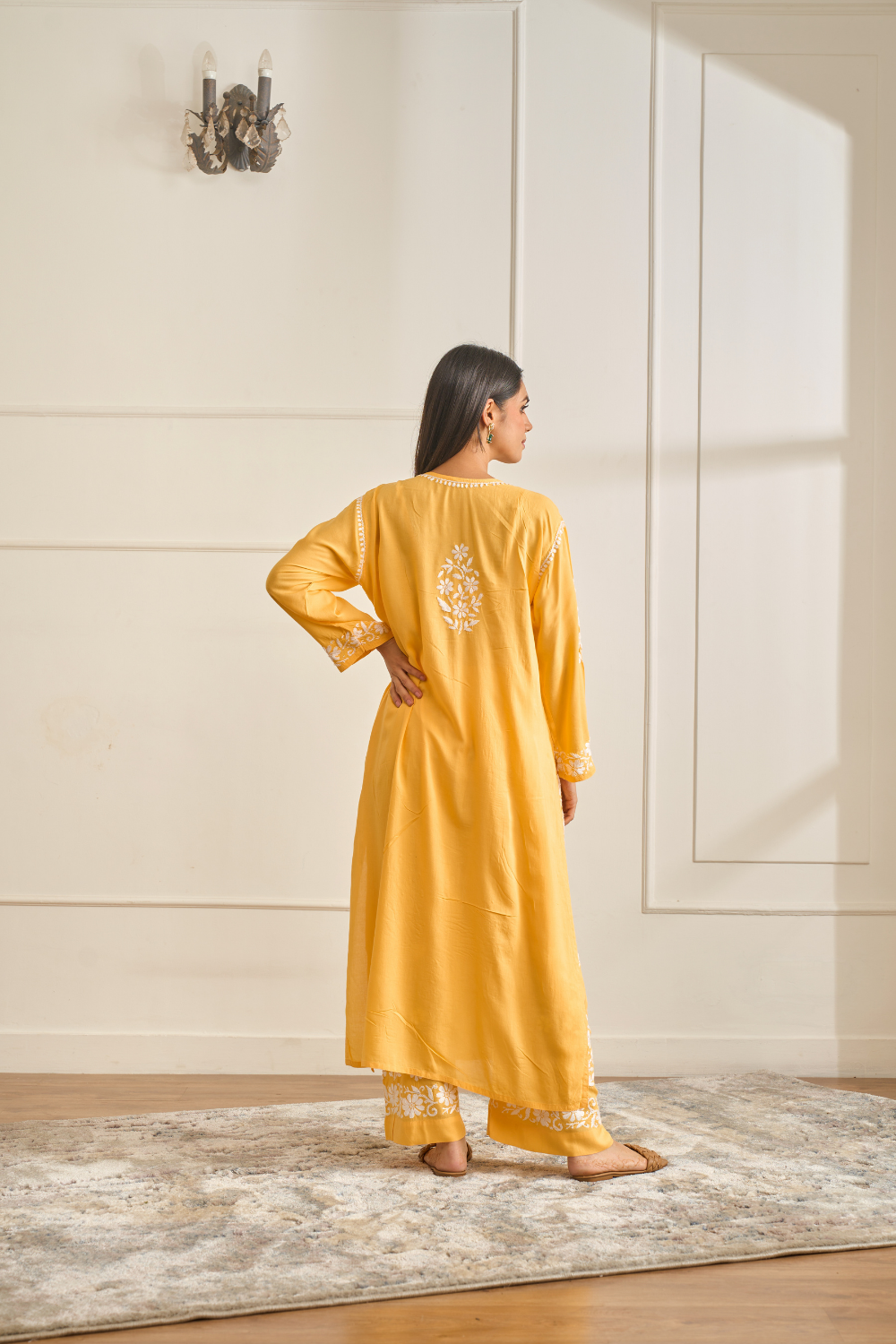 Sana Modal Cotton Chikankari Set - Yellow
