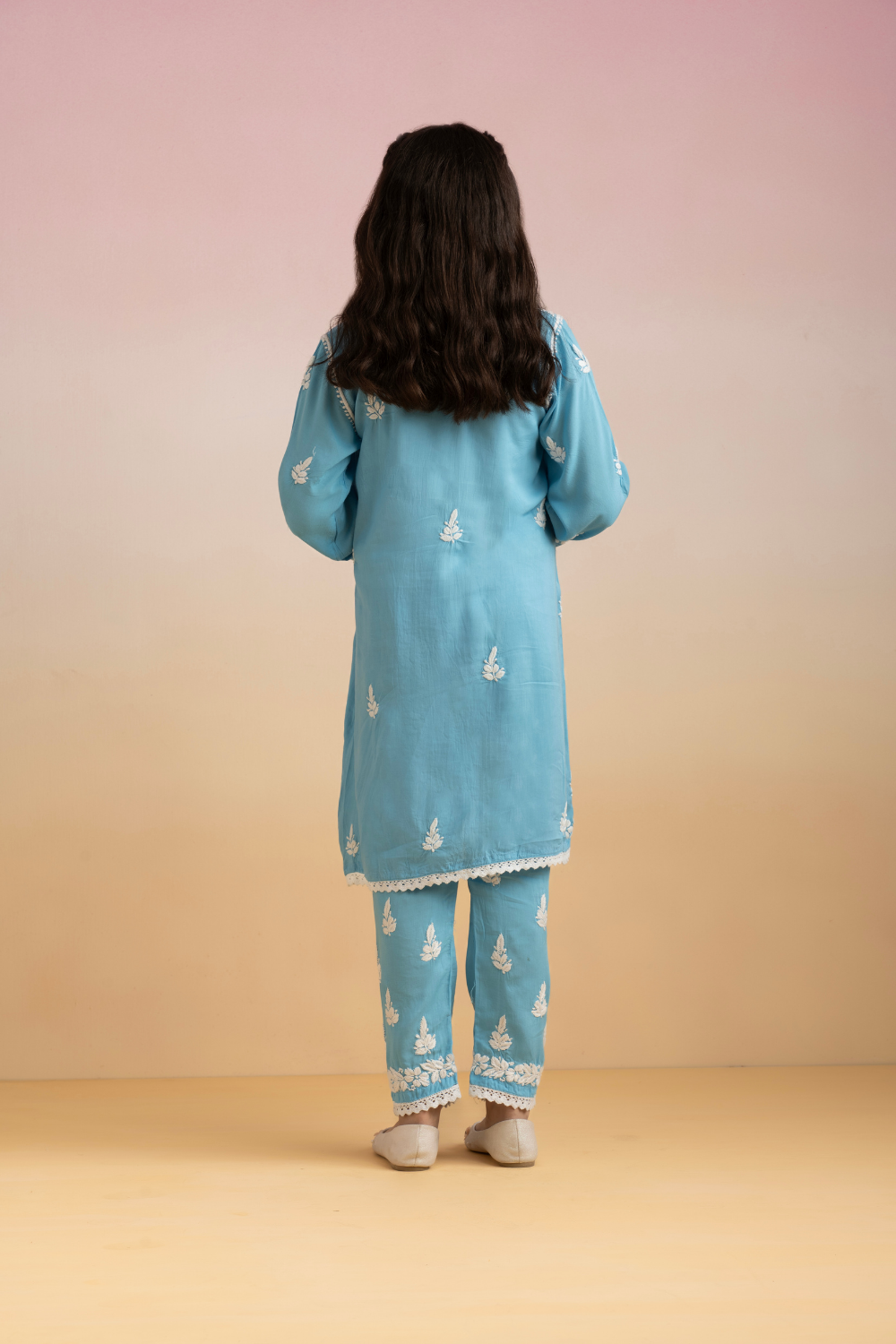 Khushi Kids Modal Angrakha Chikankari Set - Blue