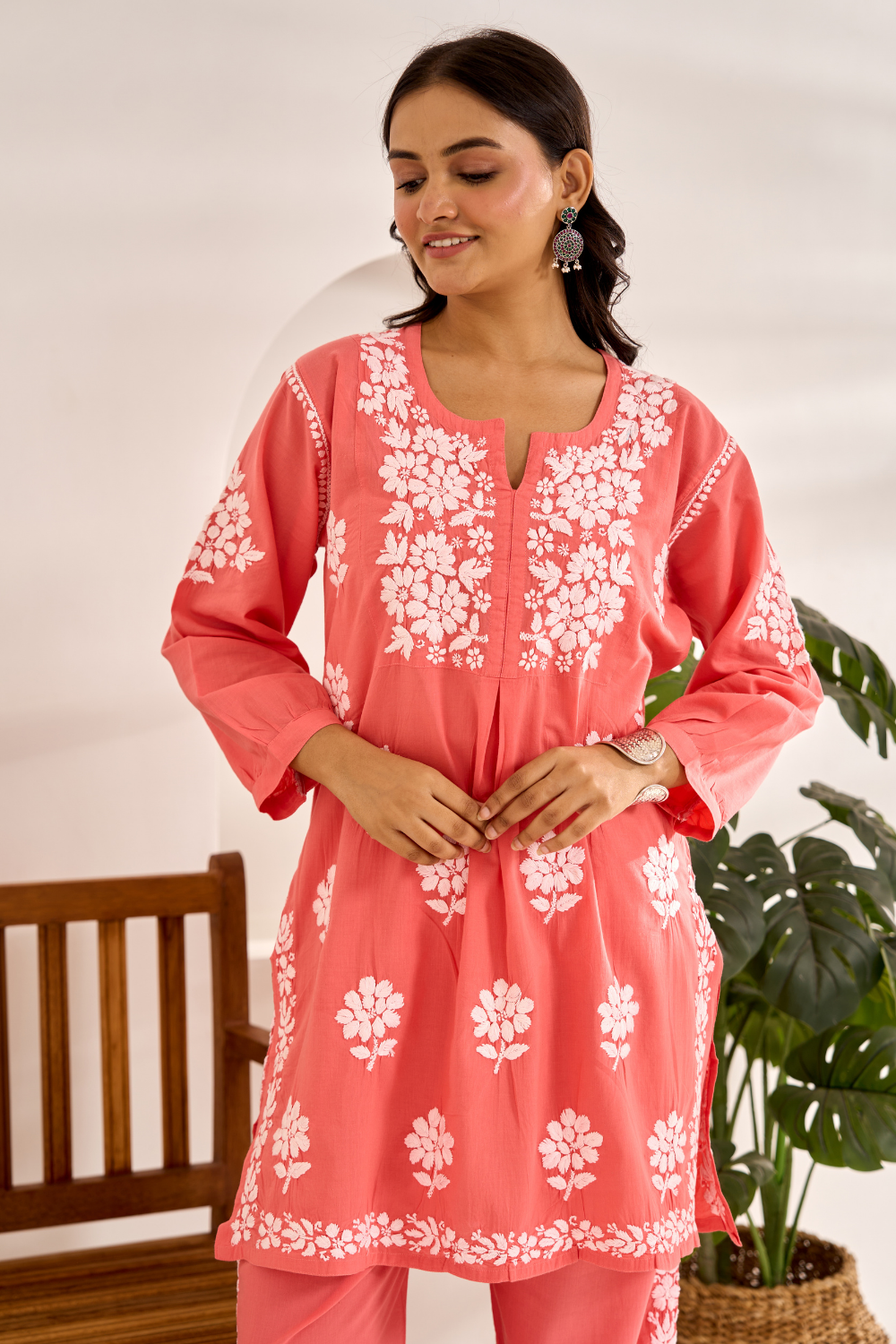 Ruby Modal Cotton Chikankari Set - Peach