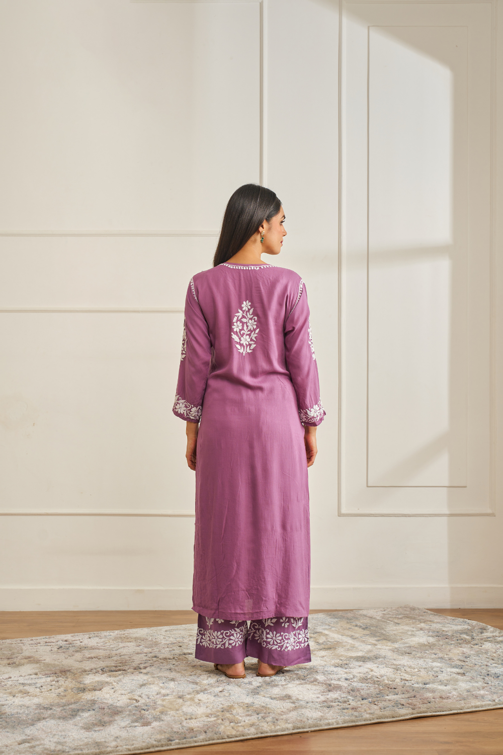 Sana Modal Cotton Chikankari Set - Purple