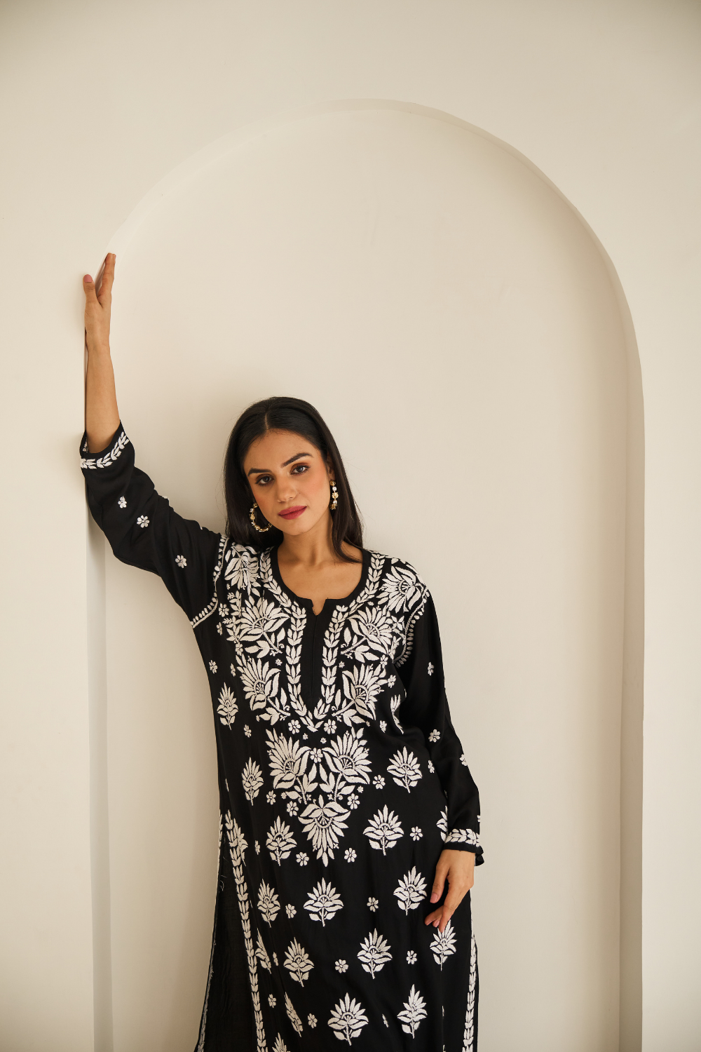 Areeba Modal Cotton Chikankari Kurti - Black