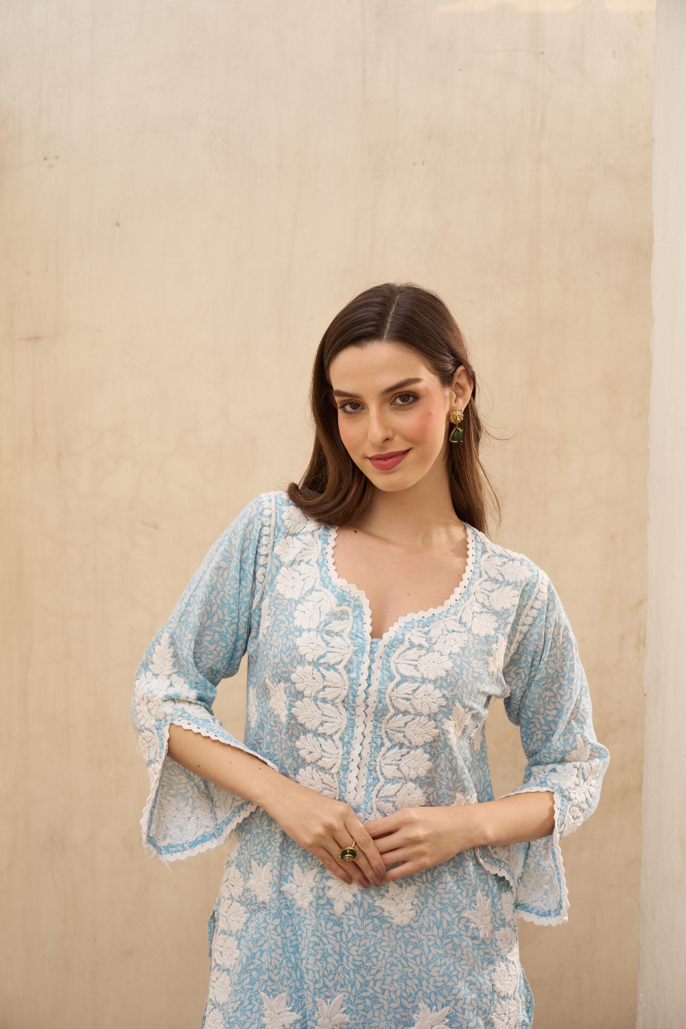 Ariz Mul Cotton Printed Chikankari Kurti - Blue