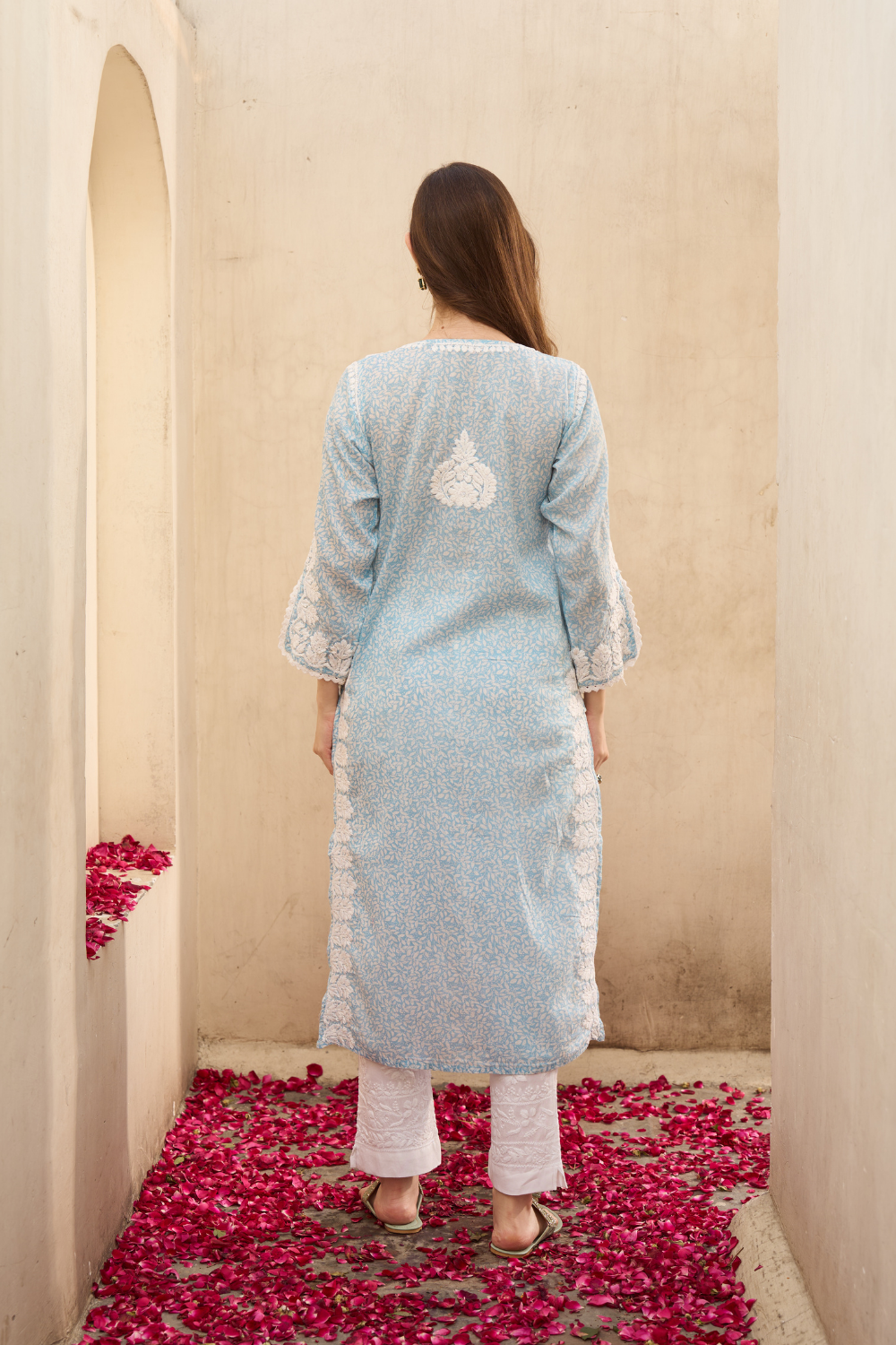 Ariz Mul Cotton Printed Chikankari Kurti - Blue