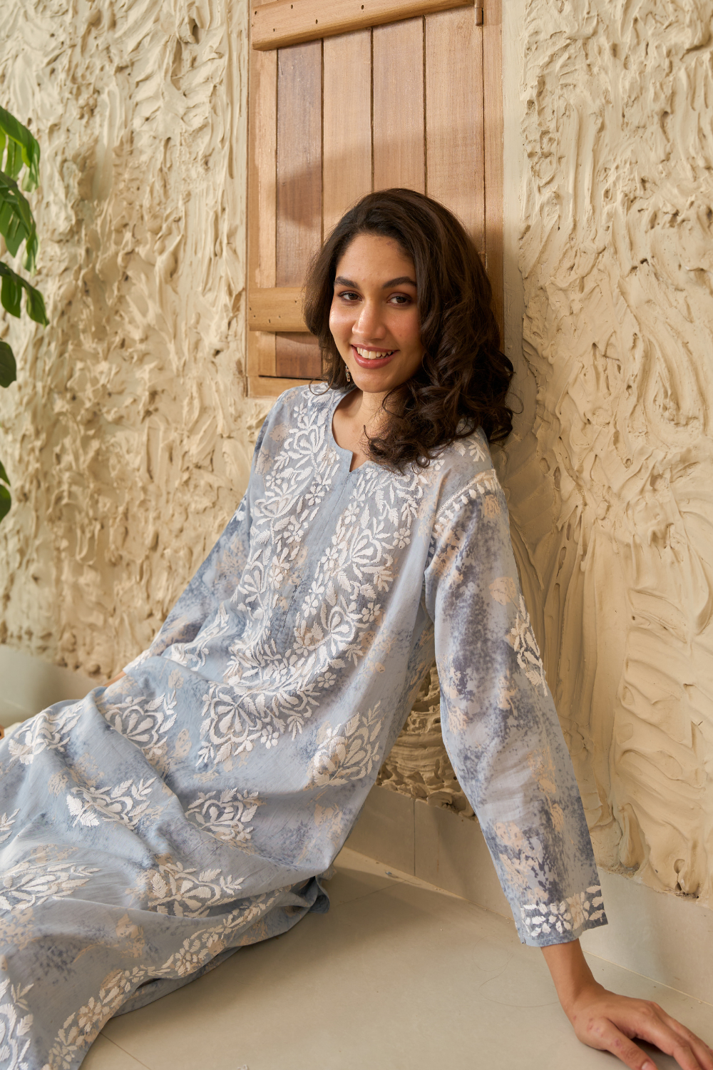 Lizi Printed Mul Cotton Chikankari Set - Light Blue