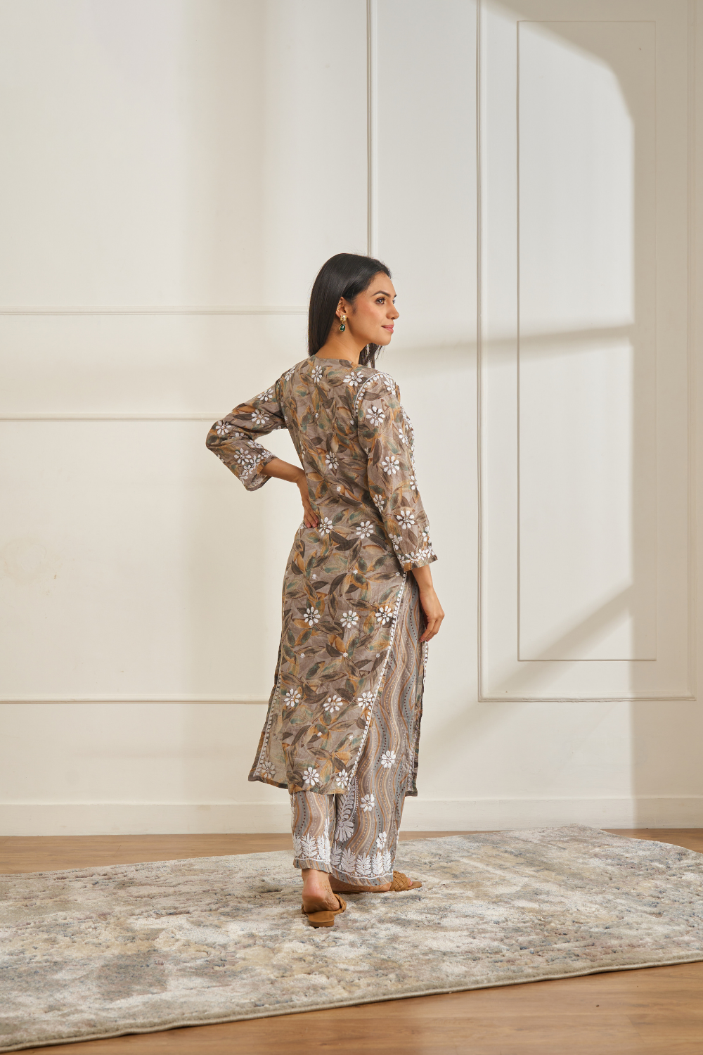 Sanaya Printed Modal Chikankari Set - Grey