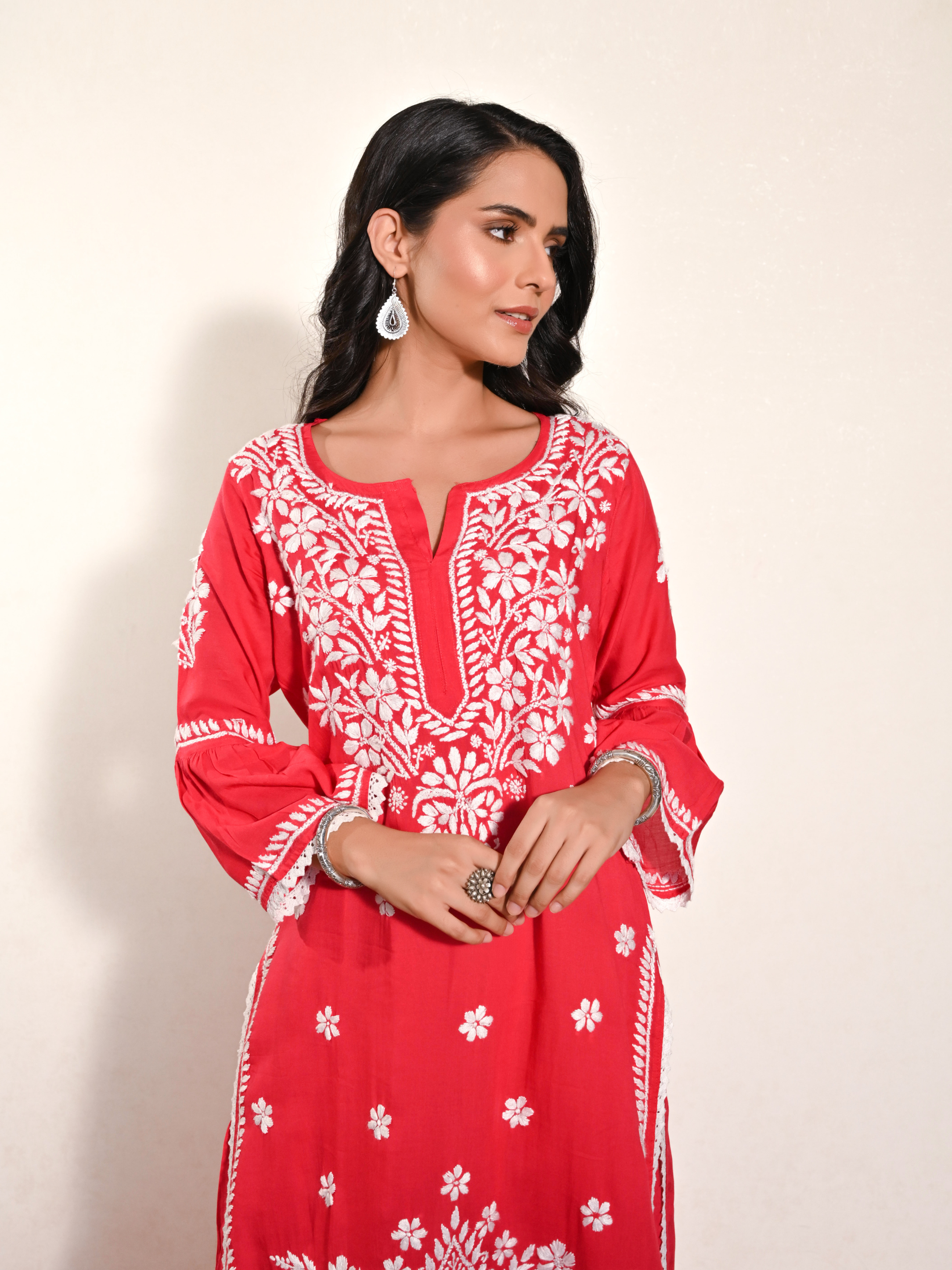 Heena Modal Cotton Chikankari Garara Set - Red