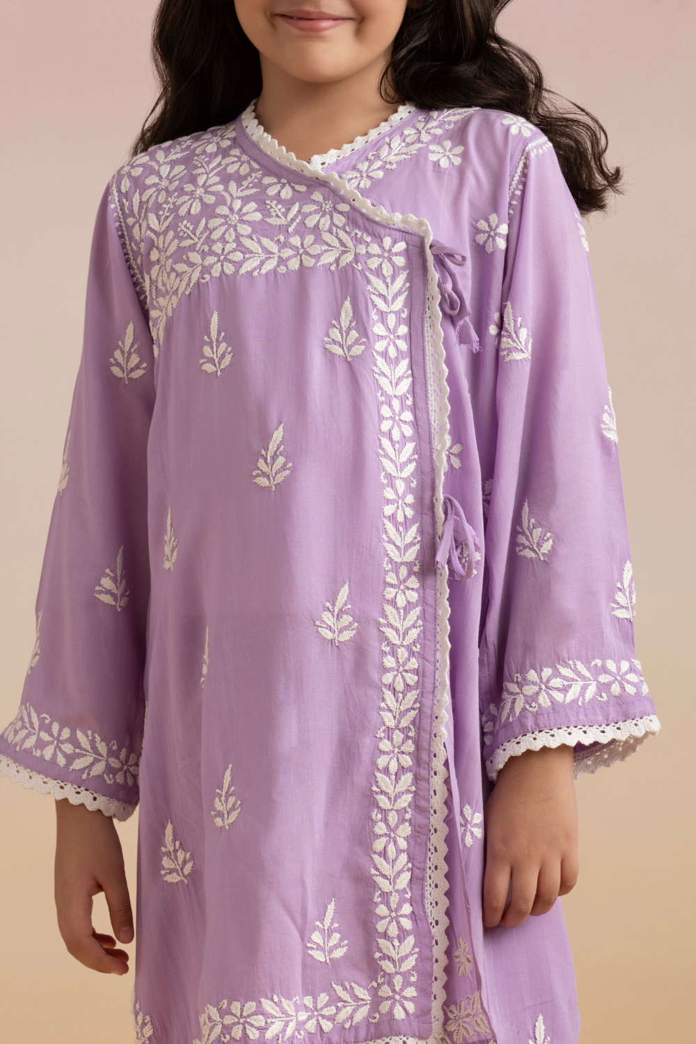 Khushi Kids Modal Angrakha Chikankari Set - Lilac