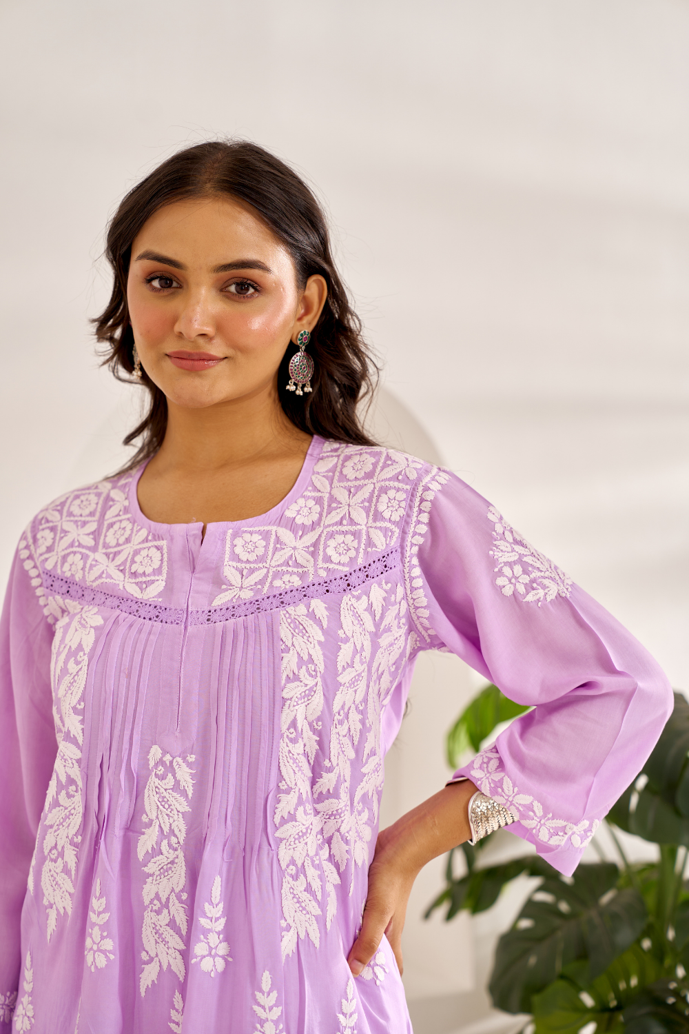 Adara Modal Cotton Chikankari Lace Short Top - Lavender