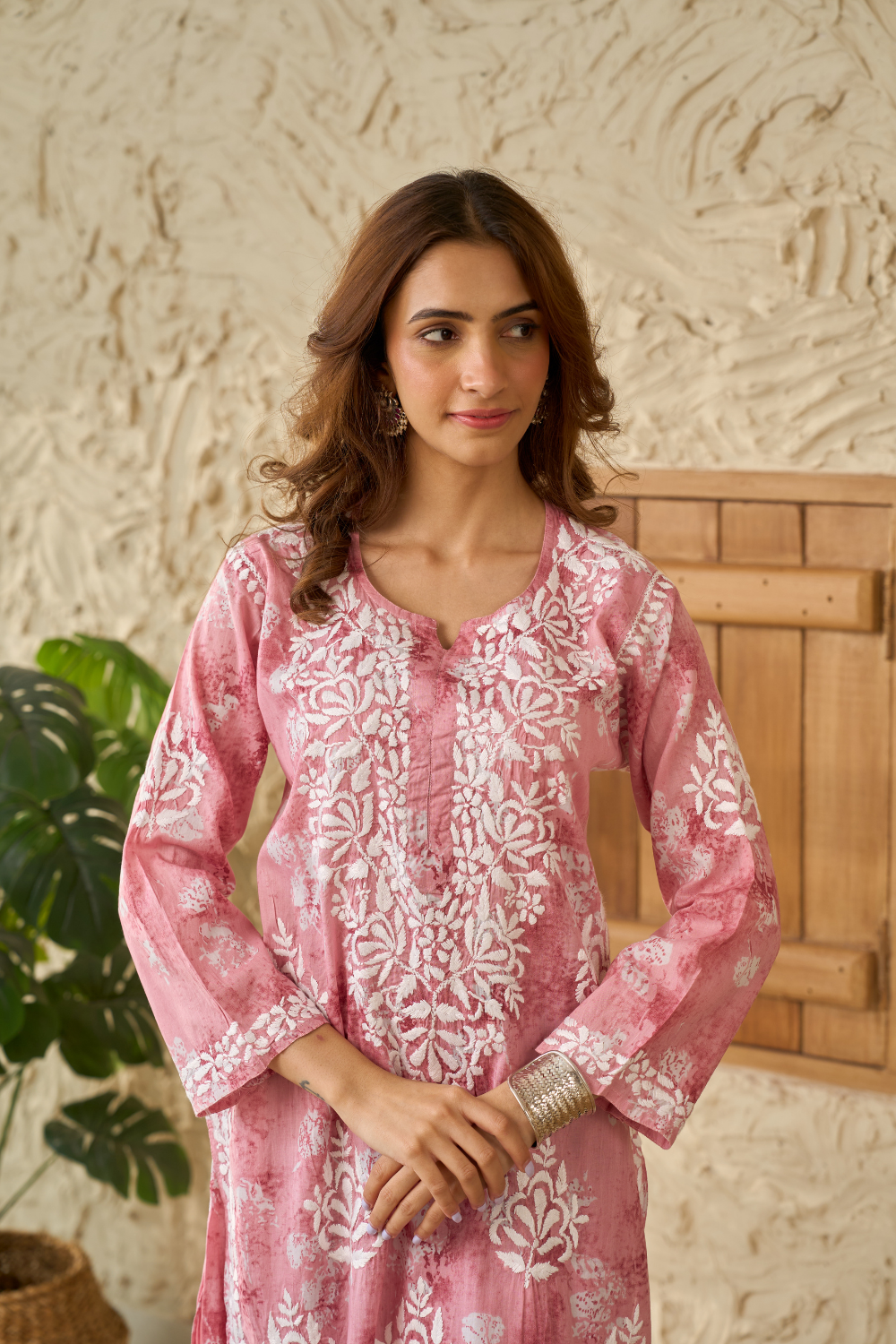 Lizi Printed Mul Cotton Chikankari Set - Pink