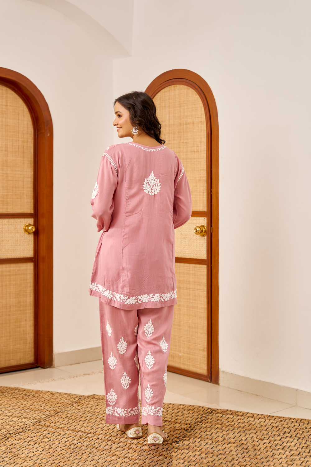 Rubaab Modal Cotton Chikankari Set - Rose Pink