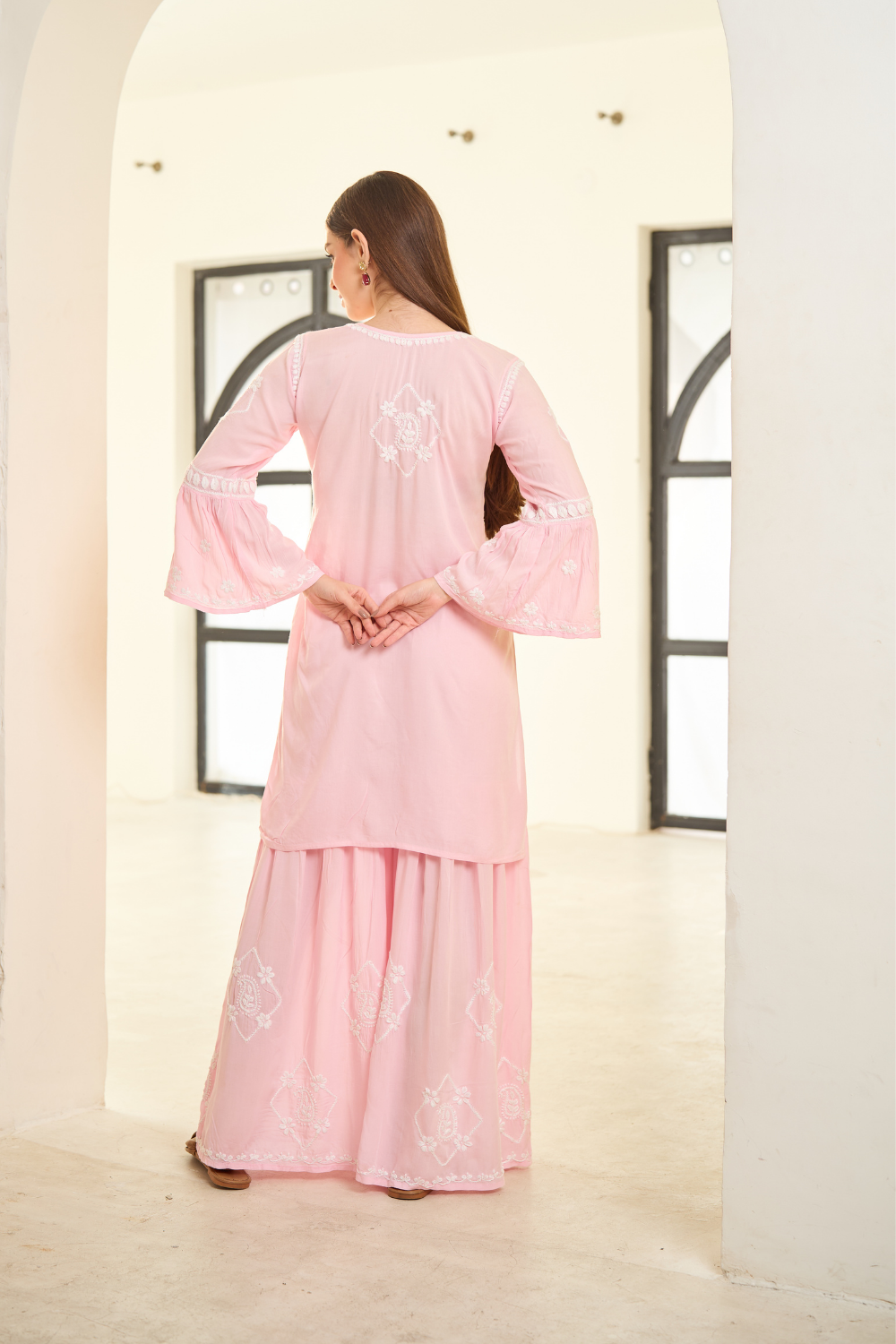 Naaz Modal Chikankari Garara Set - Pink