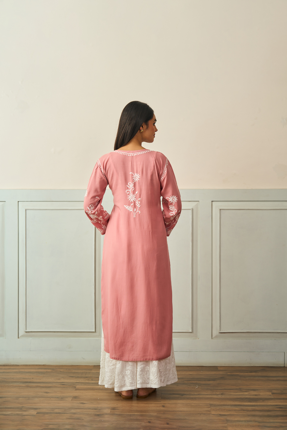Gazal Modal Cotton Chikankari Kurti - Dusty Pink