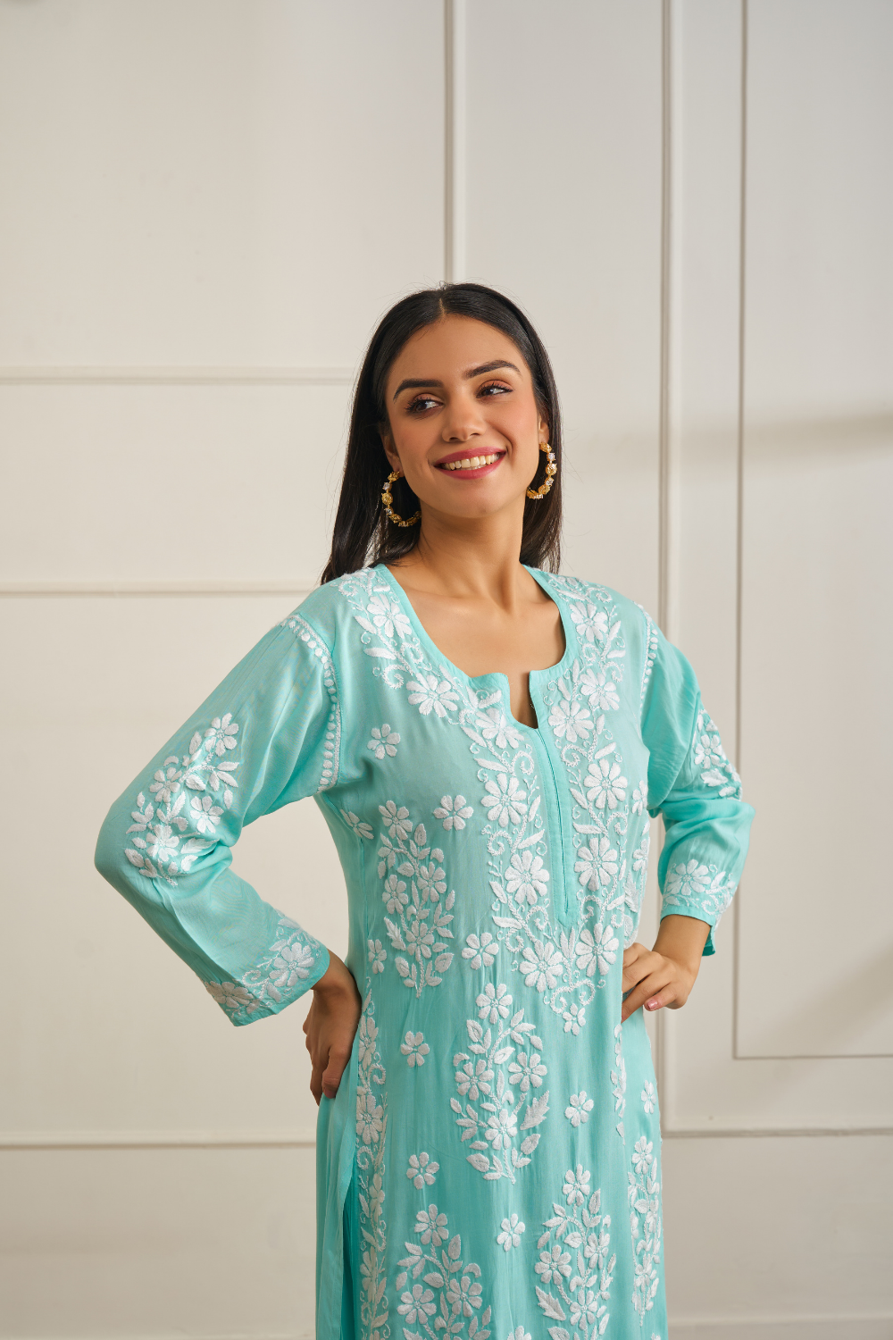 Sana Modal Cotton Chikankari Set - Sea Green