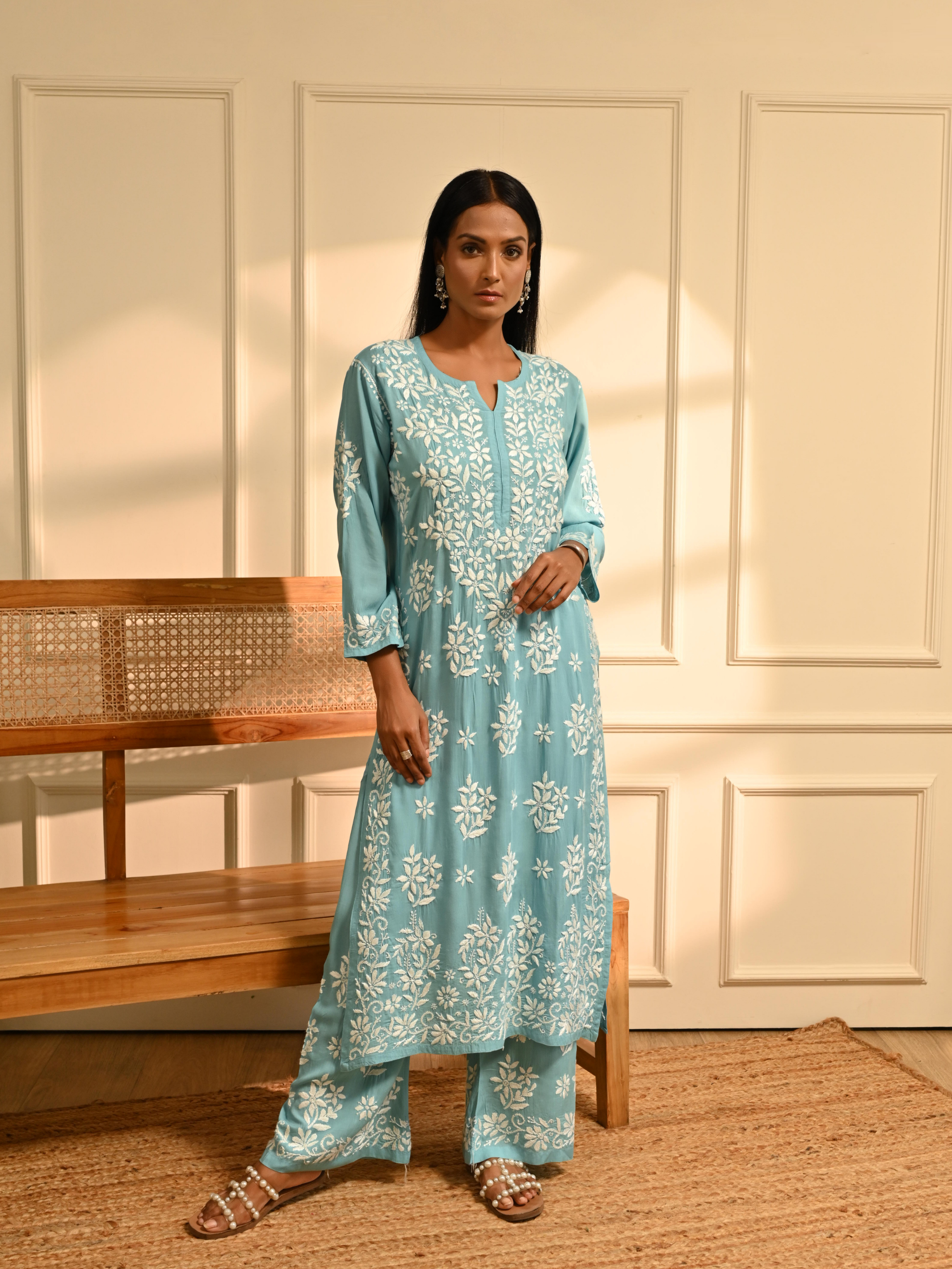 Zainab Modal Cotton Set - Aqua Blue