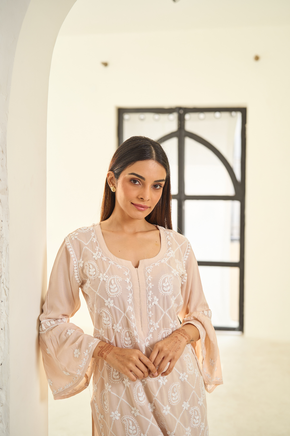 Naaz Modal Chikankari Garara Set - Beige