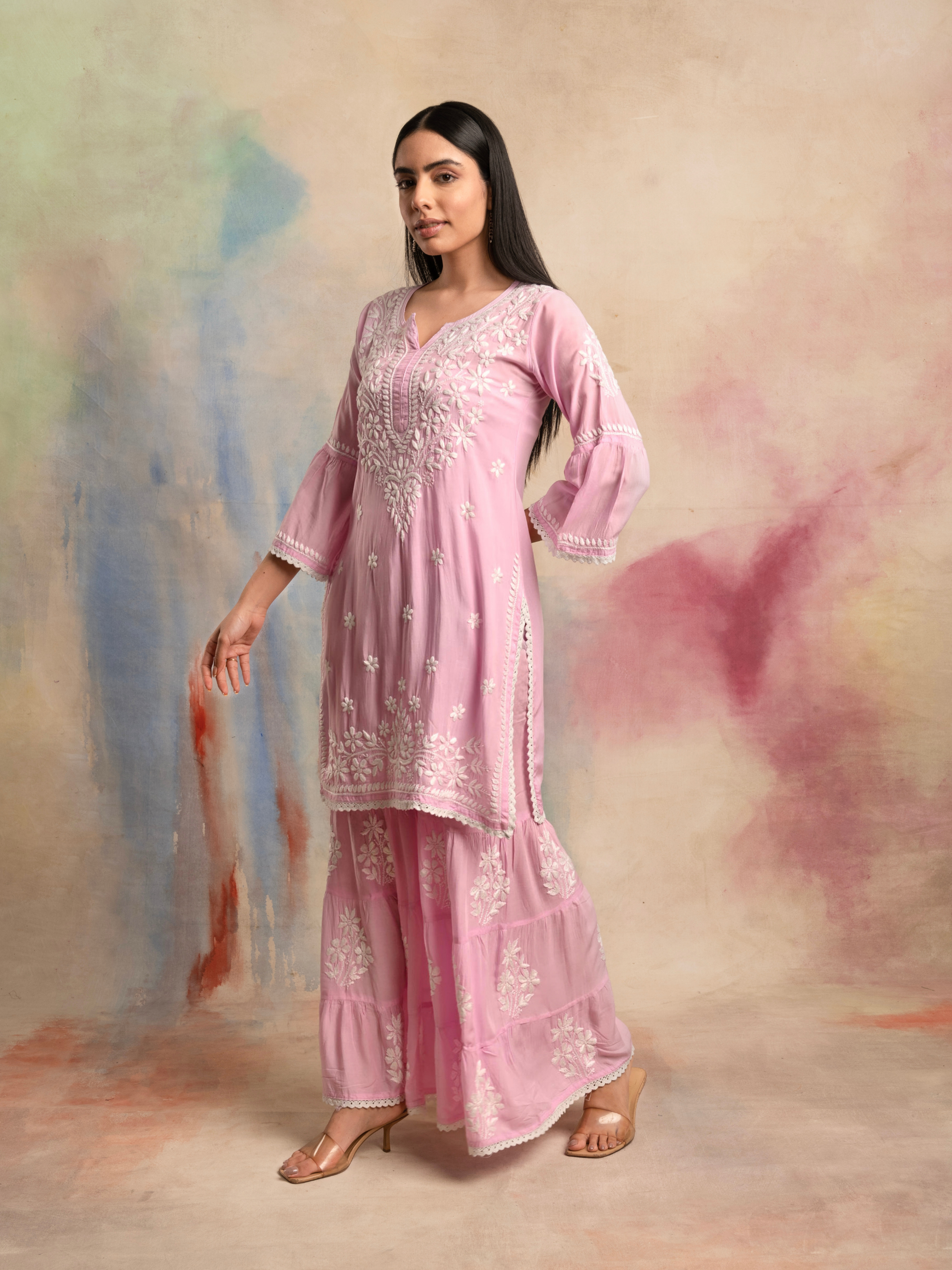Heena Modal Cotton Garara Set - Pink