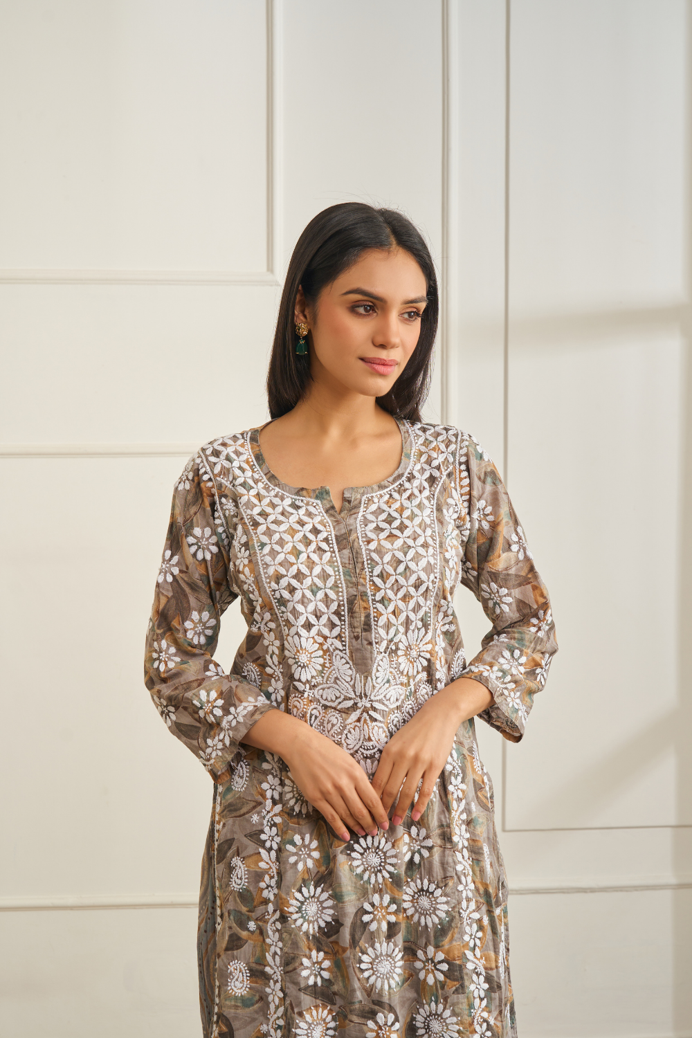 Sanaya Printed Modal Chikankari Set - Grey