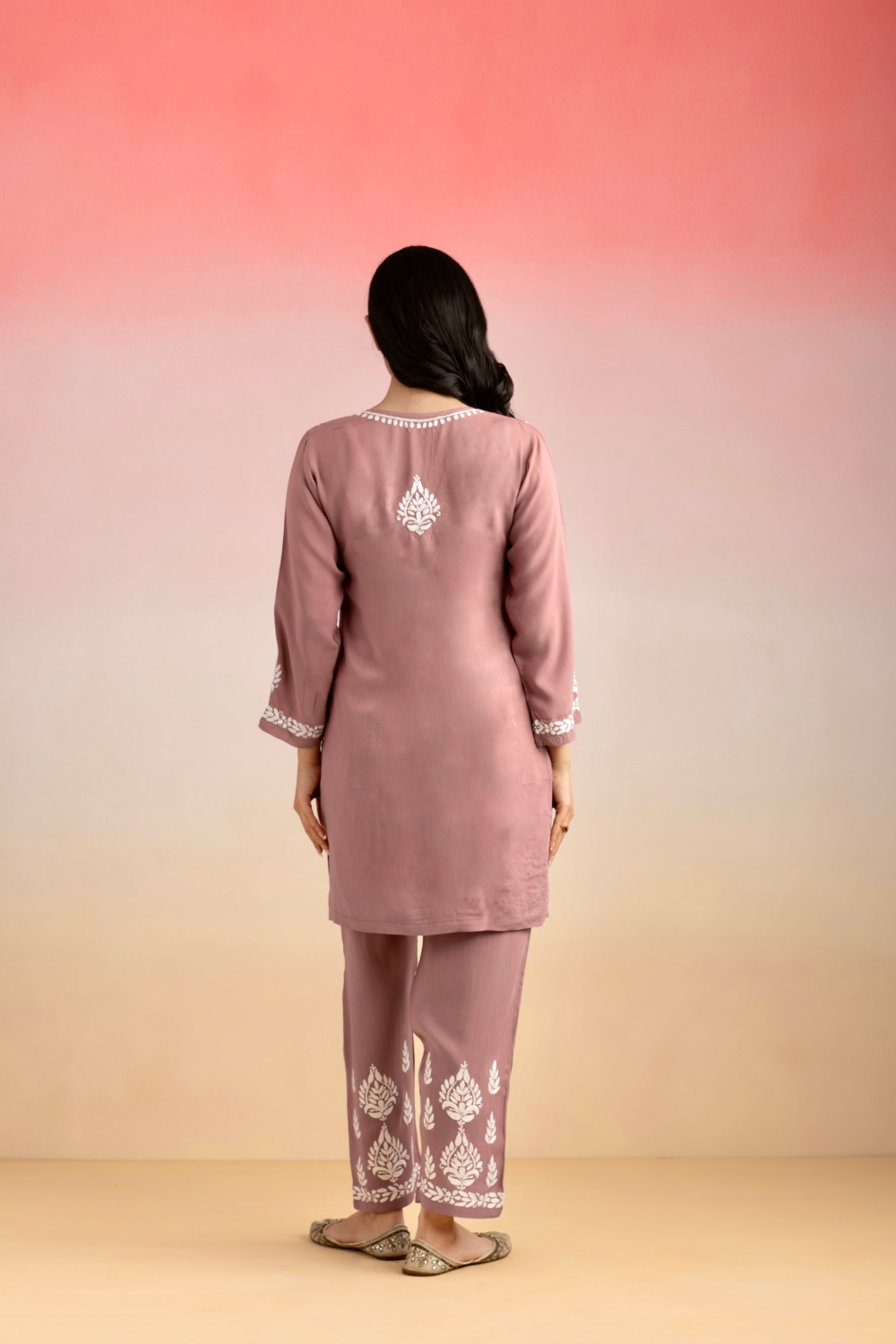 Rumi Modal Cotton Chikankari Set - Dusty Pink