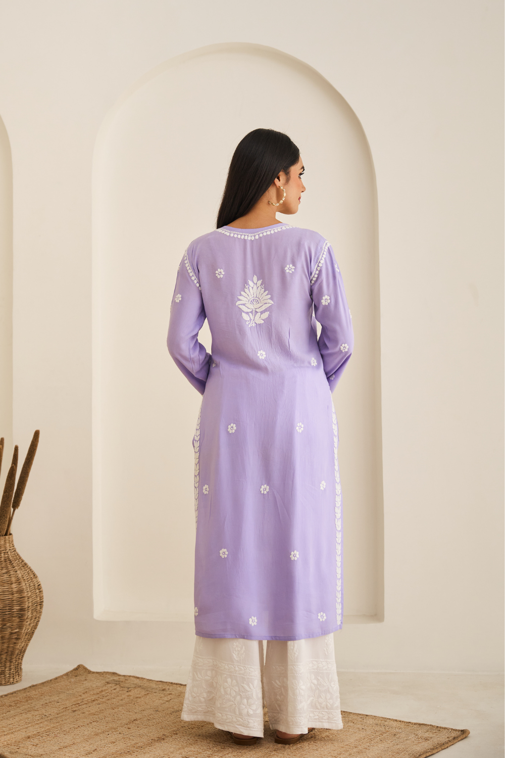 Areeba Modal Cotton Chikankari Kurti - Lavender