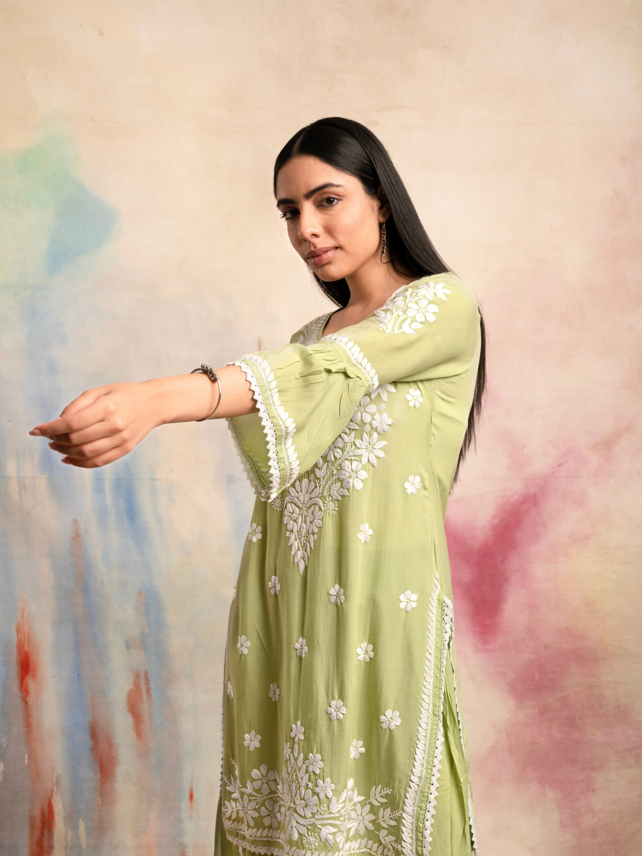 Heena Modal Cotton Chikankari Garara Set - Green