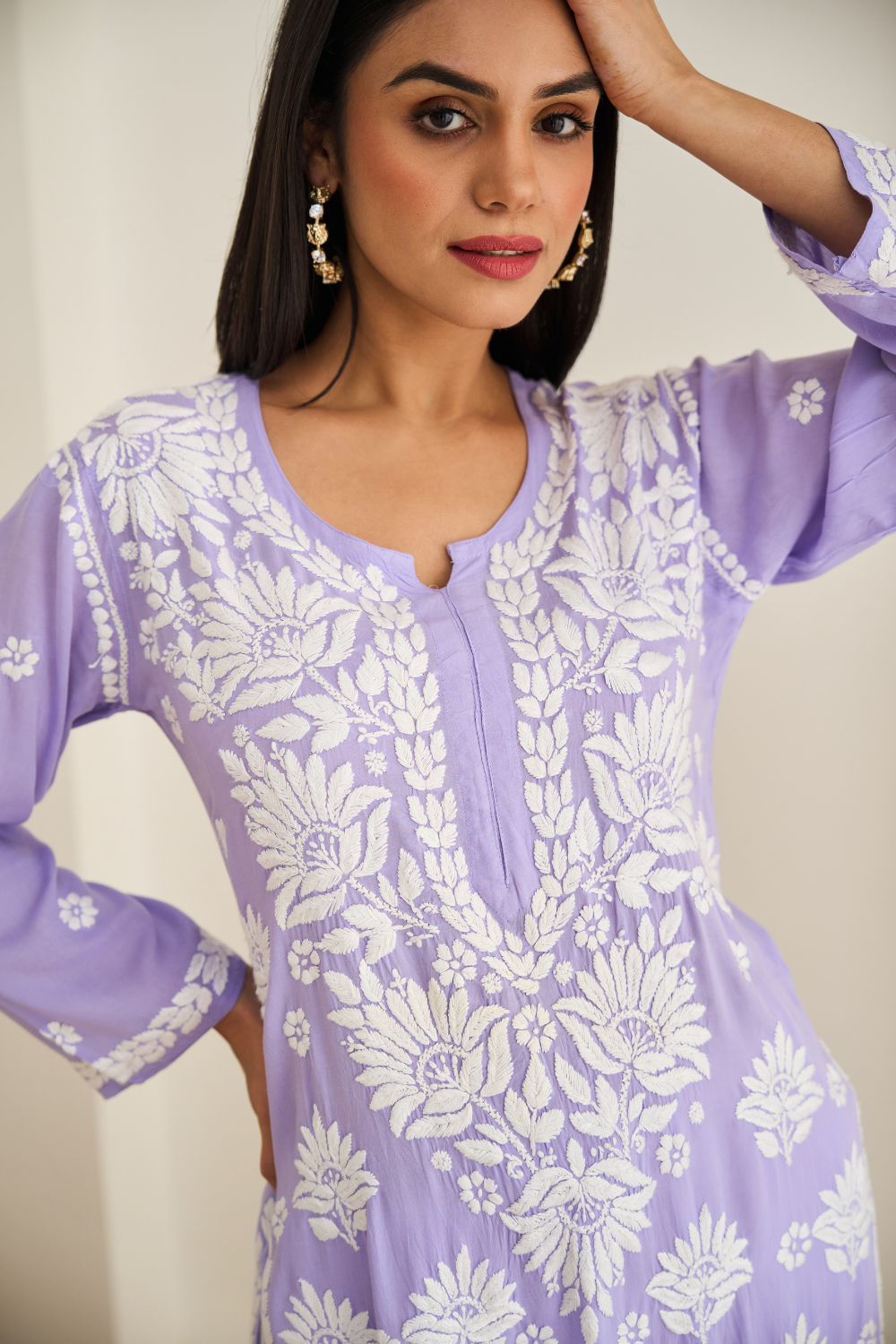 Areeba Modal Cotton Chikankari Kurti - Lavender