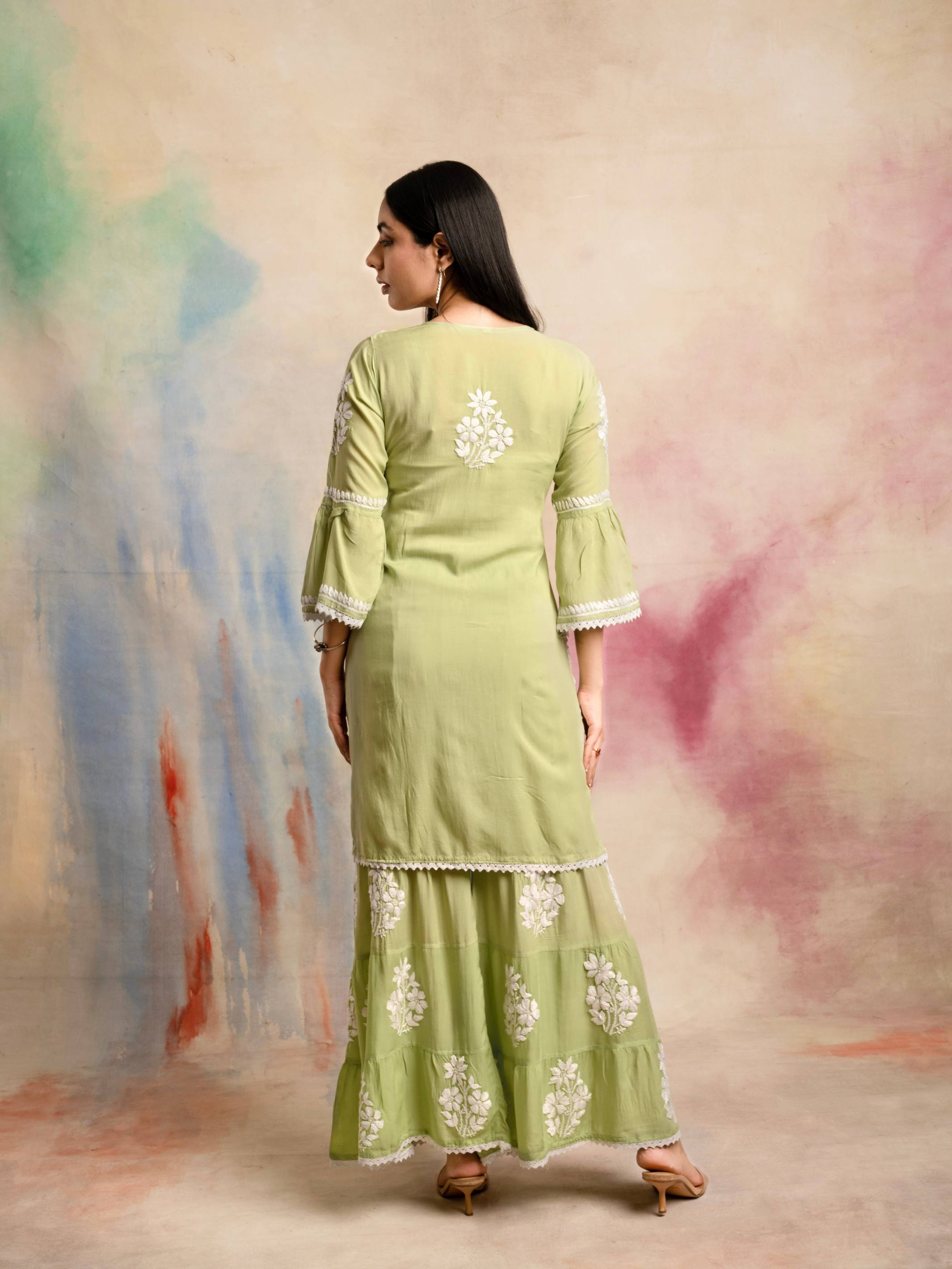 Heena Modal Cotton Chikankari Garara Set - Green