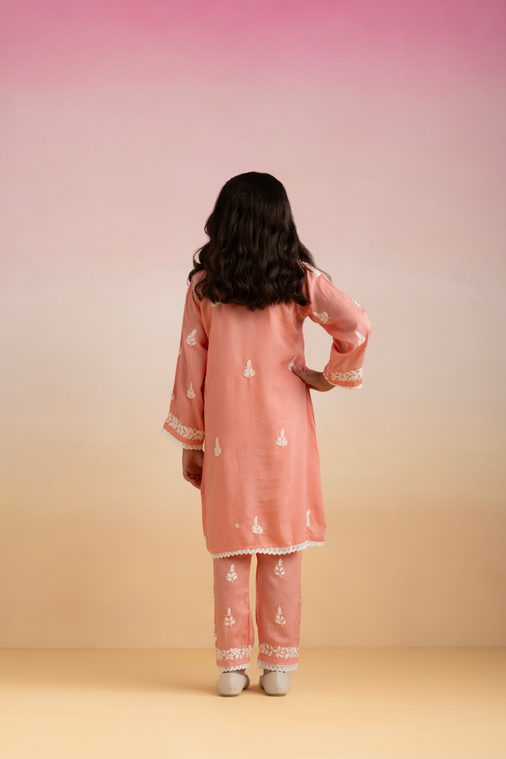 Khushi Kids Modal Angrakha Chikankari Set - Peach