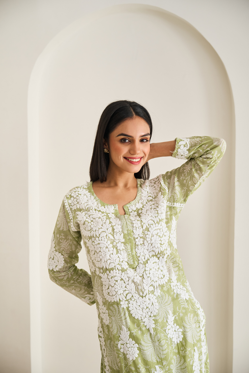 Sidra Printed Mul Cotton Chikankari Set - Green